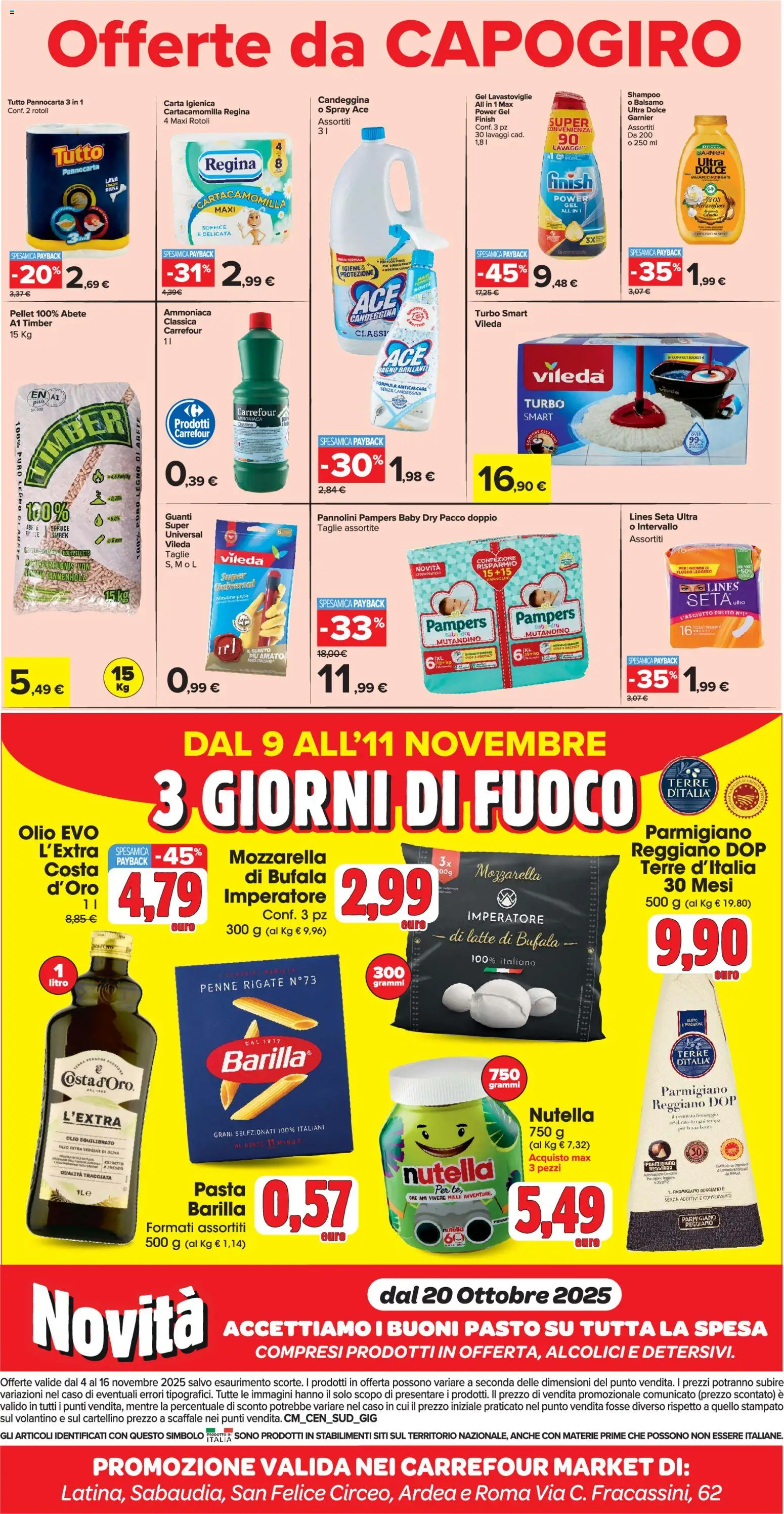 Volantino Carrefour del 04.11.2025 | Pagina: 4 | Prodotti: Balsamo, Mozzarella, Olio, Pampers