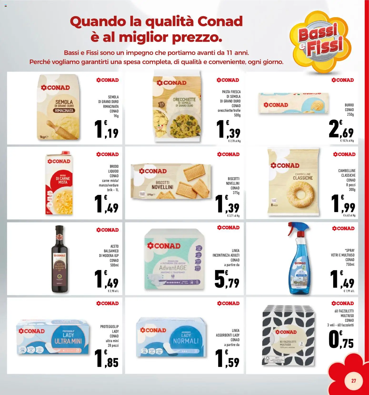 Volantino Conad del 25.02.2026 | Pagina: 27 | Prodotti: Fazzoletti, Biscotti, Burro, Pasta