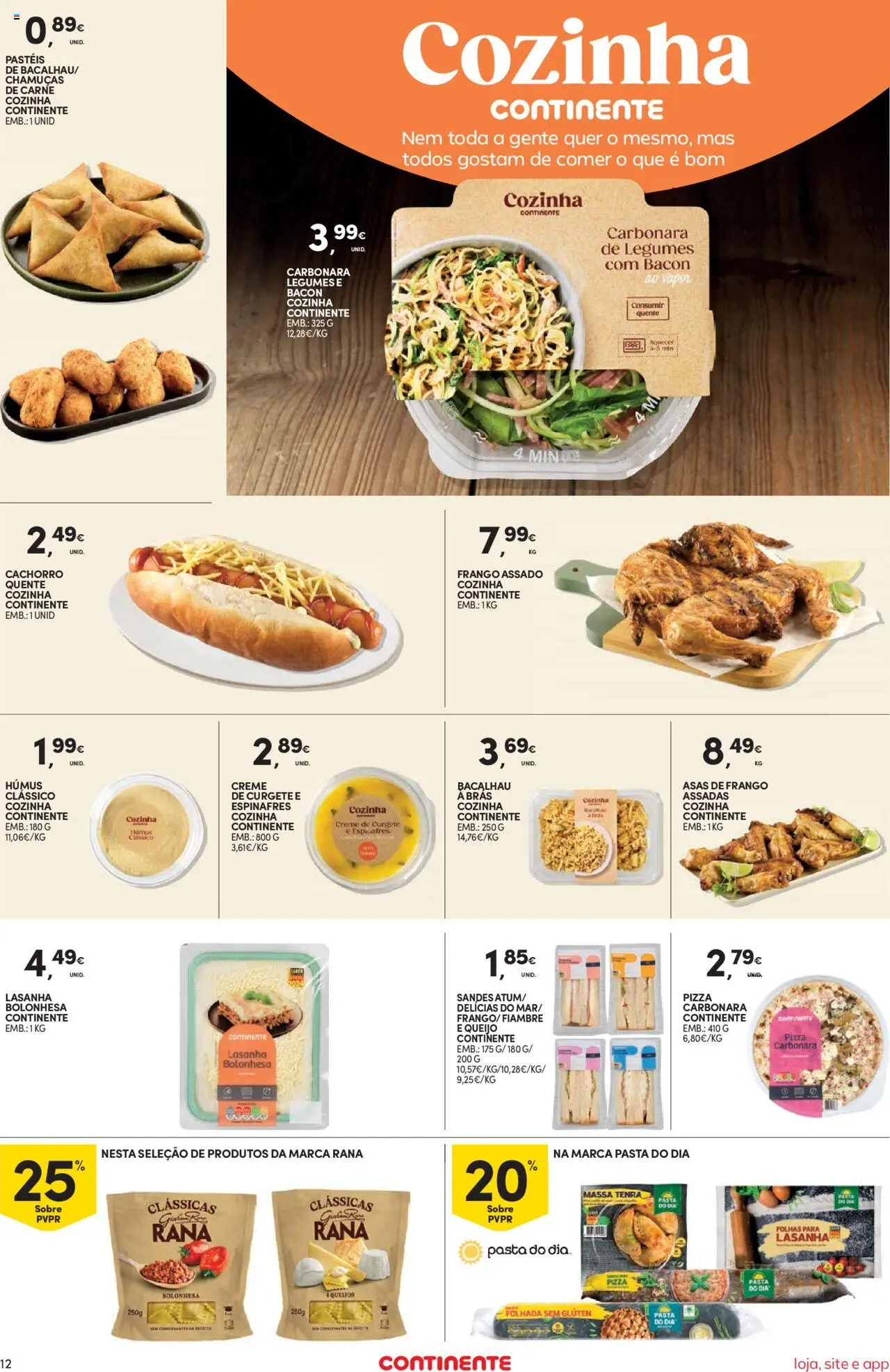 Continente Semanal Continente Bom Dia │ válido de 05.08.2025 | Página: 12 | Produtos: Asas de frango, Bacalhau, Curgete, Carne