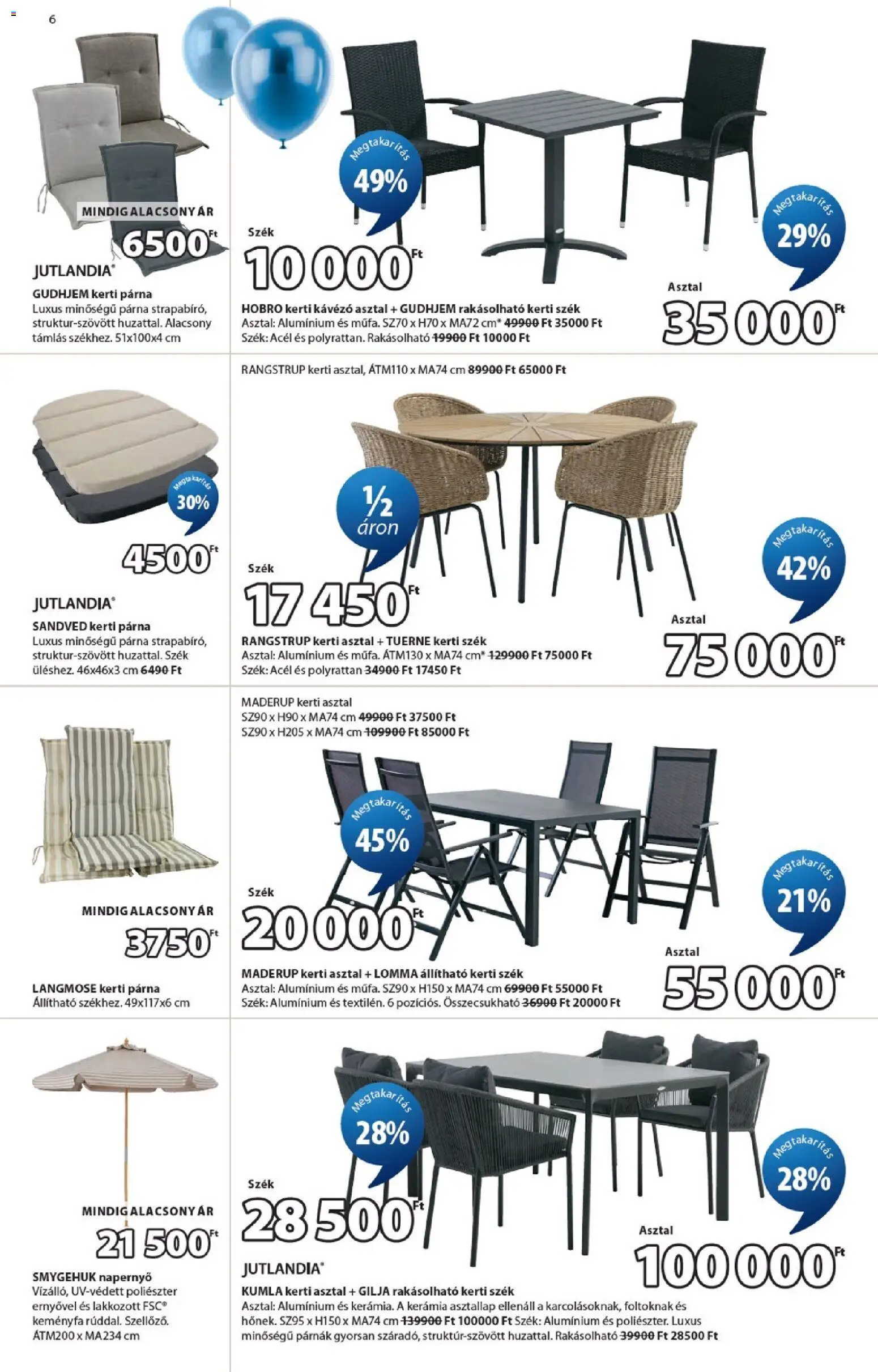 JYSK akciós ujság - amely érvényes a következő dátumtól: 15.04.2026 | Oldal: 6 | Termékek: Kerti asztal, Kerti párna, Asztal, Napernyő