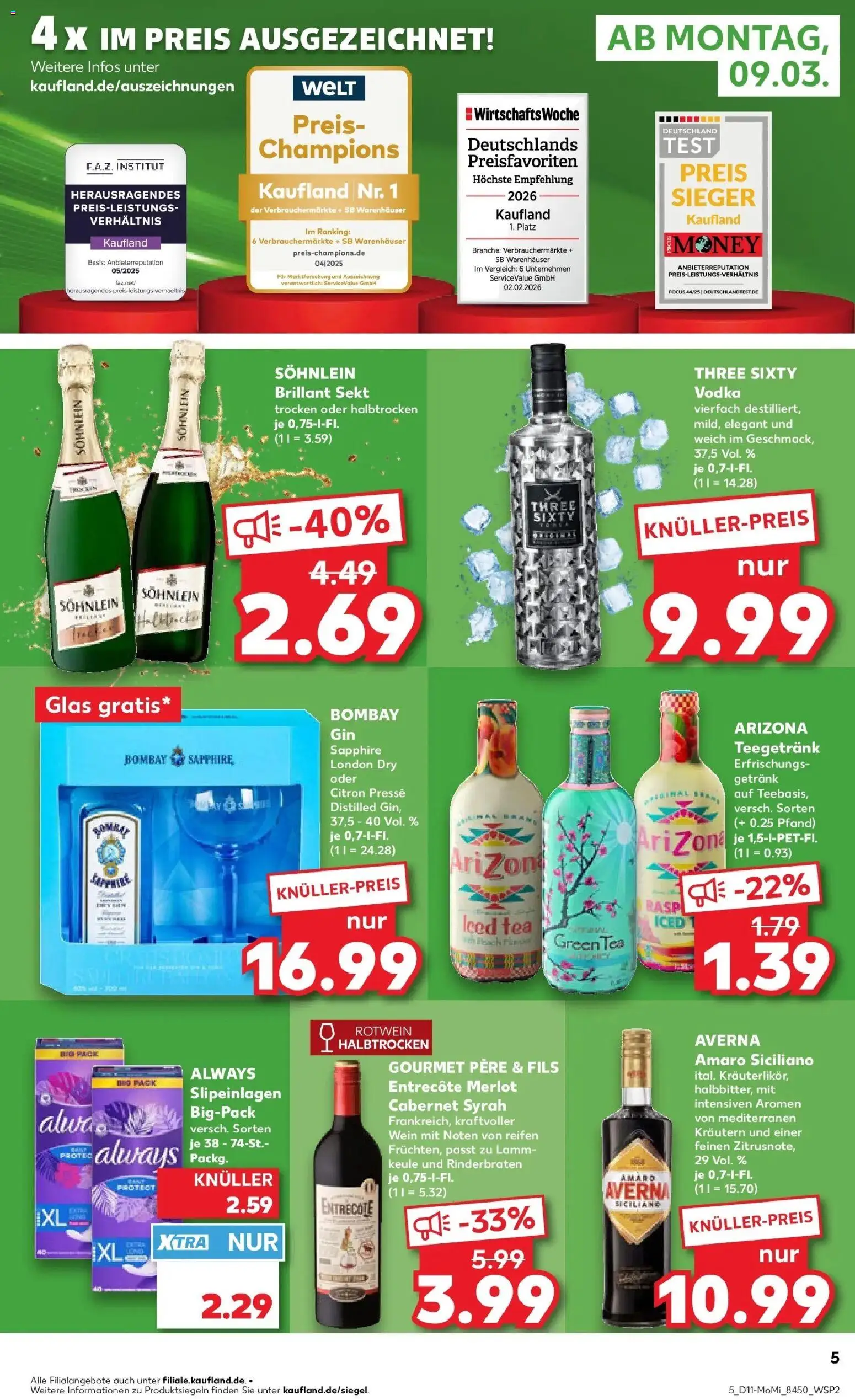Kaufland Prospekt Tuttlingen	 – gültig ab 09.03.2026 | Seite: 5 | Produkte: Rotwein, Sekt, Wein, Gin