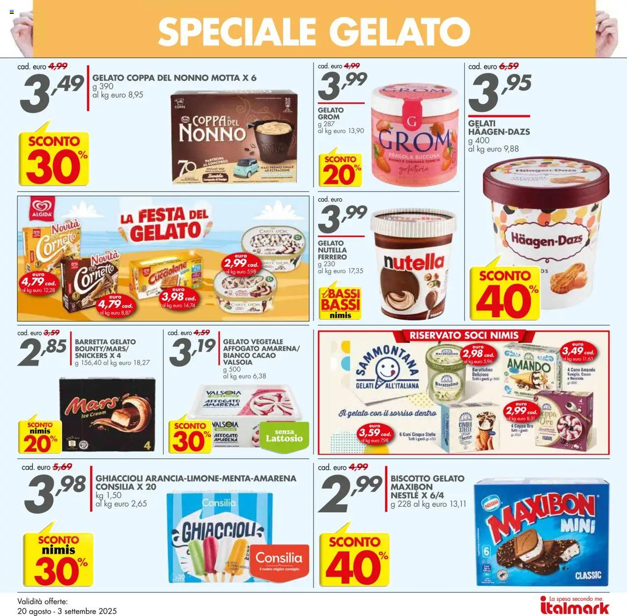 Volantino Italmark del 20.08.2025 | Pagina: 9 | Prodotti: Gelato, Nocciole, Nutella, Cacao