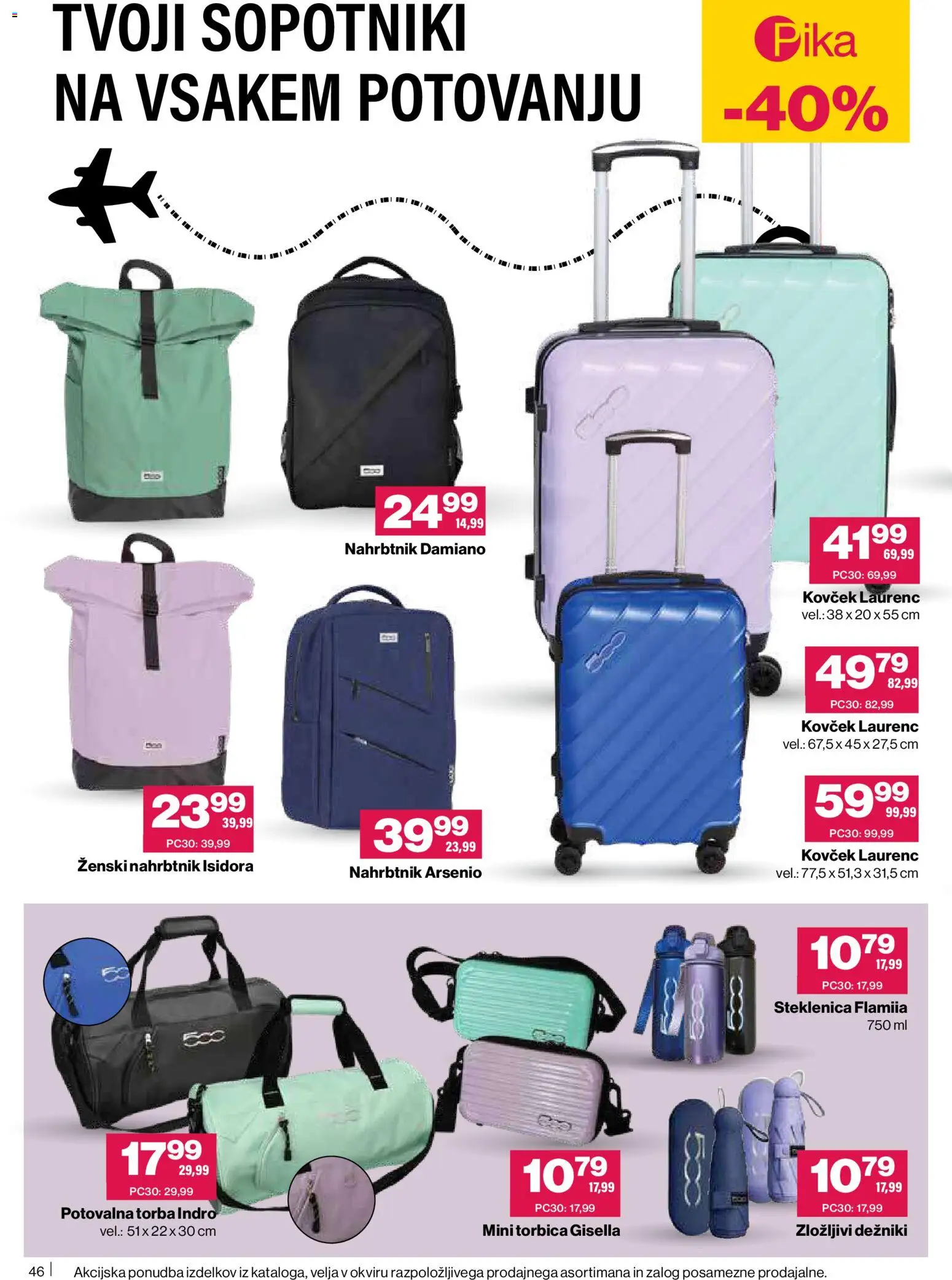 Novi Mercator katalog ponudbe – veljaven od 22.01.2026 | Stran: 46 | Izdelki: Torba, Nahrbtnik, Potovalna torba, Kovcek