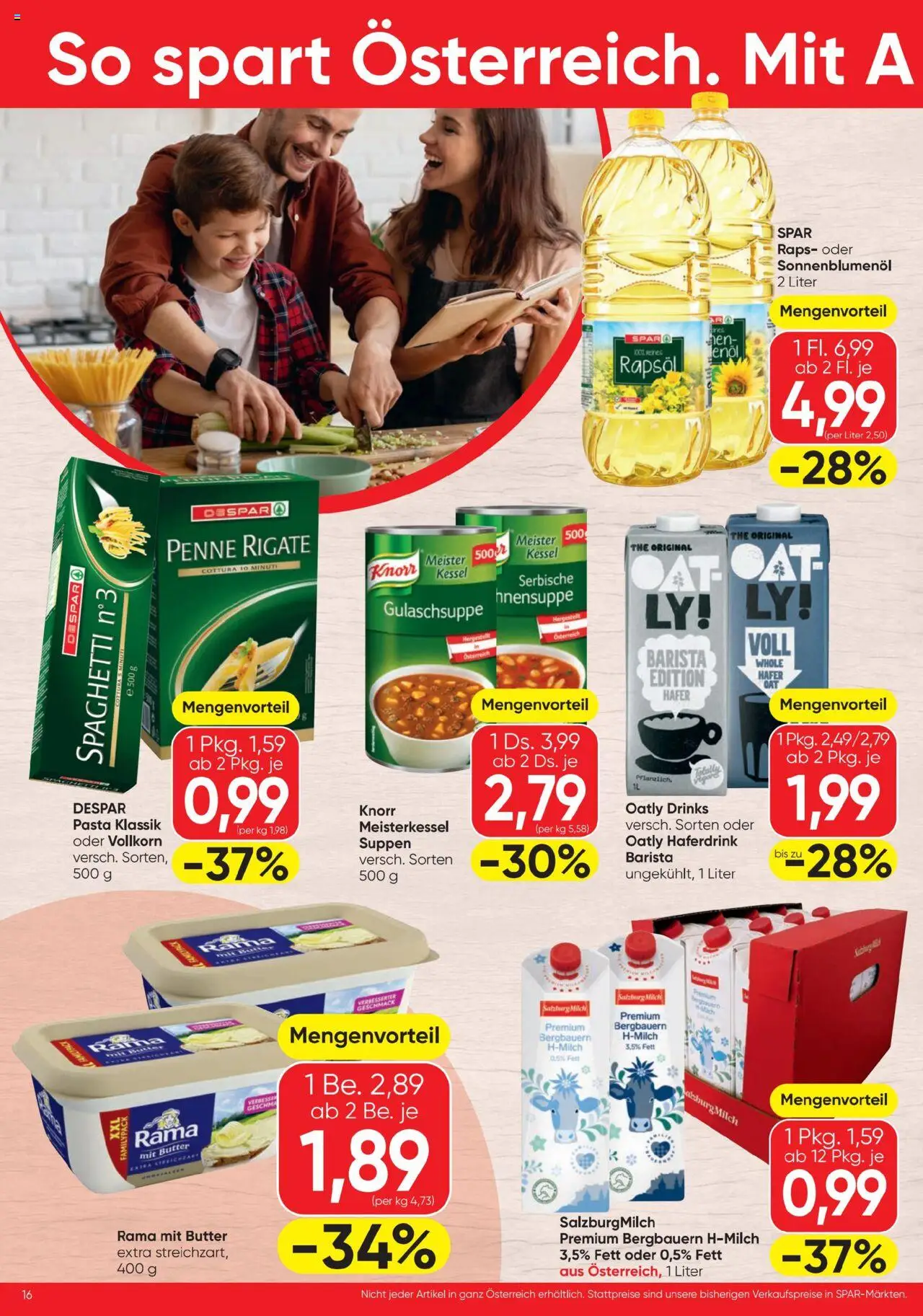 Spar Flugblatt gültig ab 23.10.2025 | Seite: 16 | Produkte: Pasta, Milch, Butter, Hajdina liszt