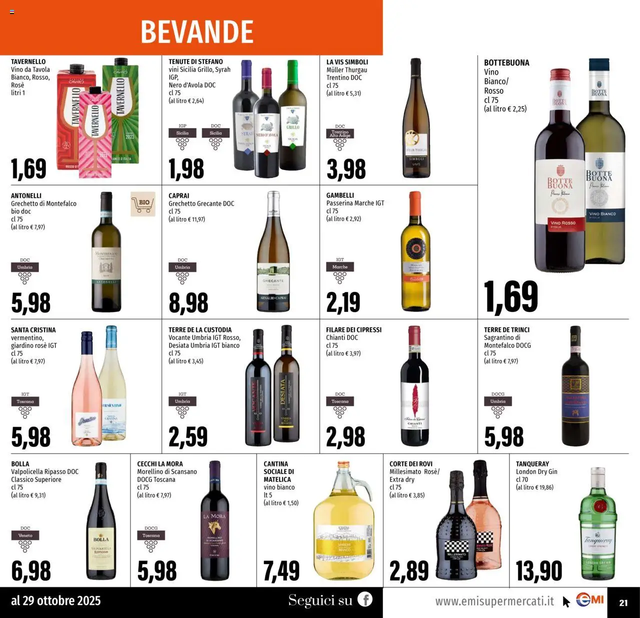 Volantino EMI del 16.10.2025 | Pagina: 21 | Prodotti: Gin, Vino, Vino rosso, Vino bianco