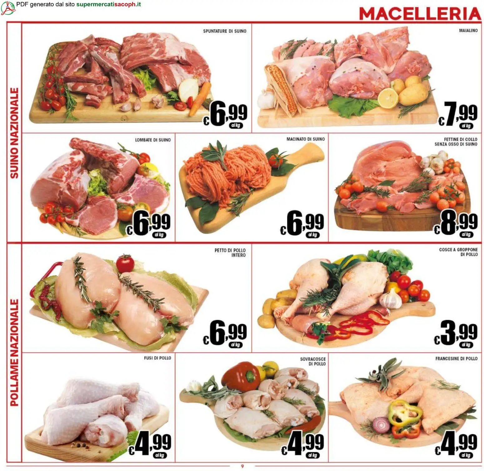 Volantino Sacoph del 07.04.2026 | Pagina: 9 | Prodotti: Petto di Pollo, Pollo, Suino, Macinato