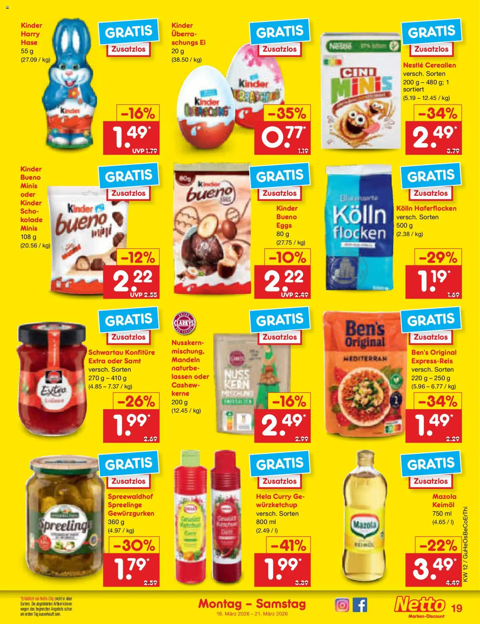 Netto Marken-Discount Prospekt 	 – gültig ab 16.03.2026 | Seite: 23 | Produkte: Kolln haferflocken, Kolln, Kinder bueno, Mandeln