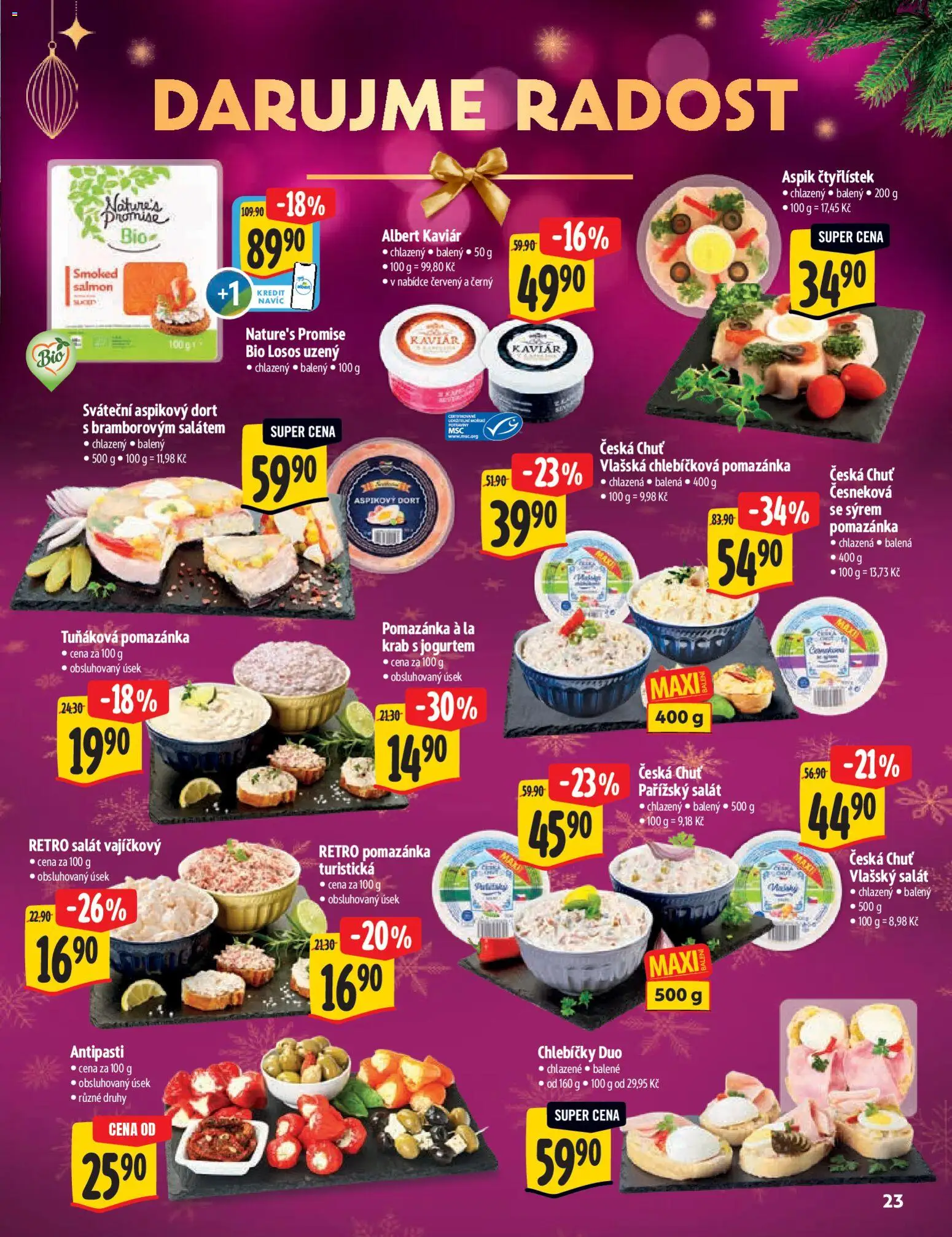 Albert katalog - Supermarket - Delikatesy od 03.12.2025 | Strana: 23 | Produkty: Kaviár, Tuňáková pomazánka, Losos, Pomazánka