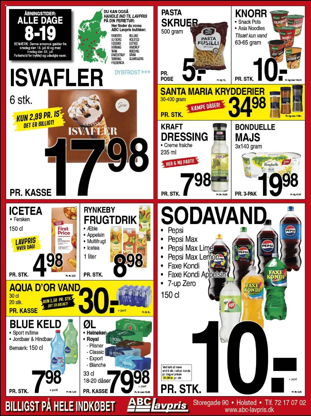 Abc Lavpris Tilbudsavis gyldig fra 16.07.2025 | Side: 1 | Produkter: Jordbær, Pasta, Hindbær, Is