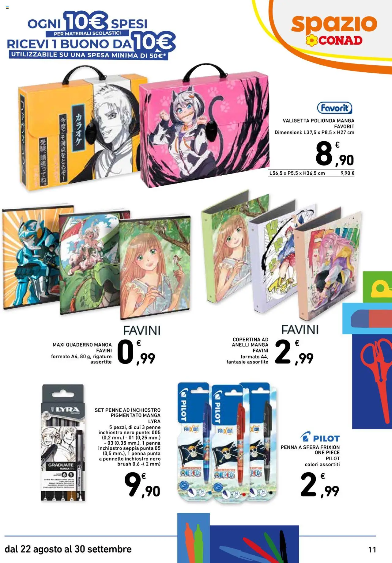 Volantino Spazio Conad del 22.08.2025 | Pagina: 11 | Prodotti: Pennello, Quaderno, Penne, Valigetta