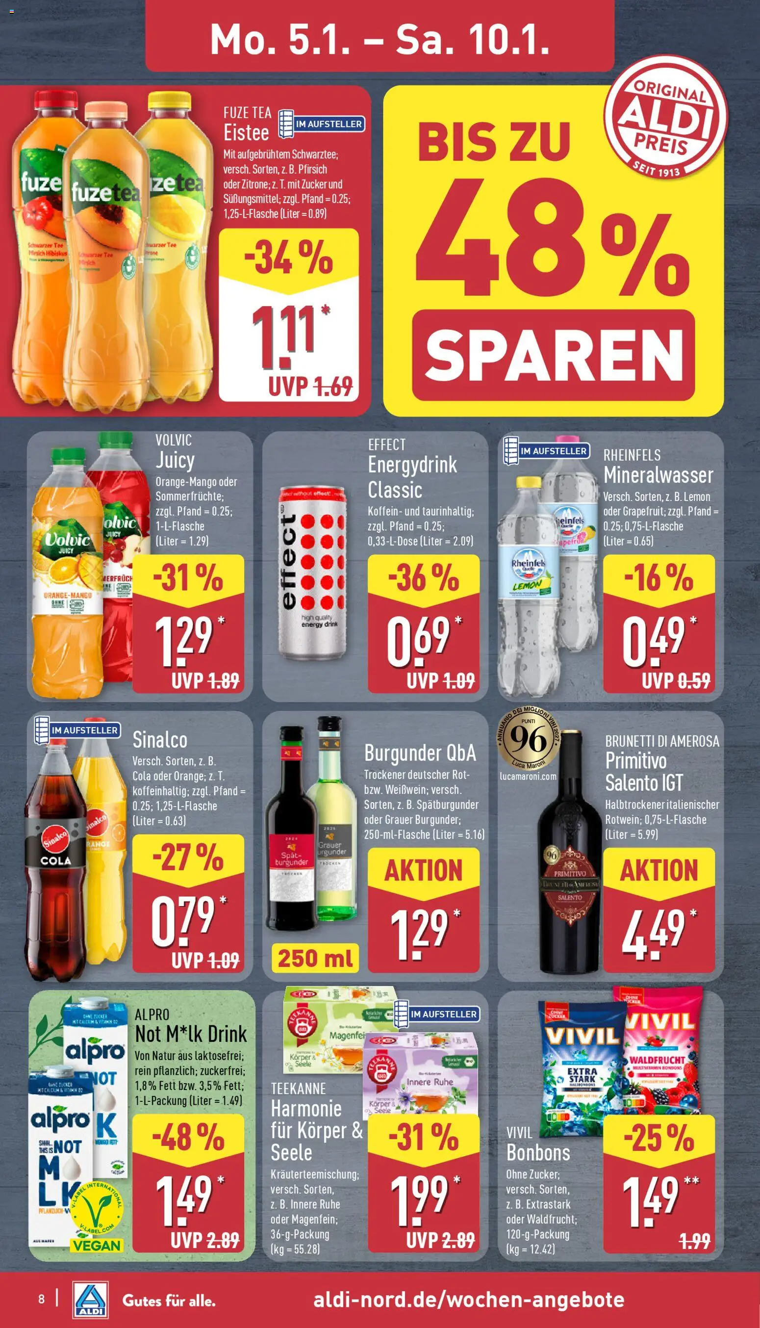 Aldi Prospekt 	 – gültig ab 05.01.2026 | Seite: 8 | Produkte: Sinalco, Cola, Energy, Pfirsich