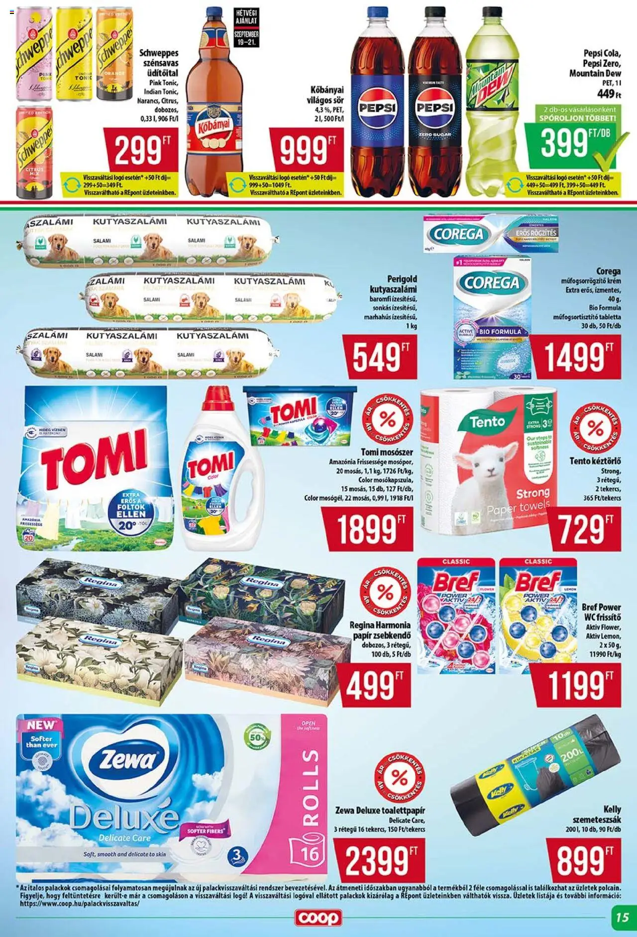 COOP akciós ujság - amely érvényes a következő dátumtól: 18.09.2025 | Oldal: 15 | Termékek: WC, Szalámi, Sör, Marhahús