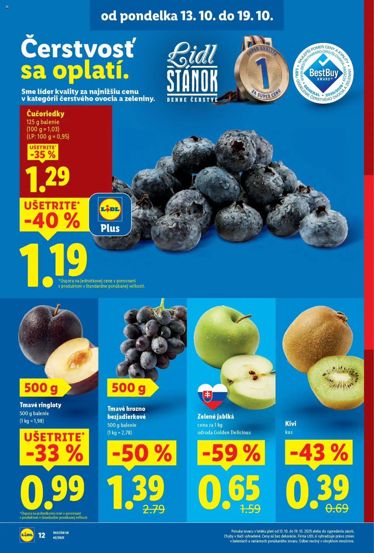 Nové Lidl akcie – leták je platný od 13.10.2025 | Strana: 16 | Produkty: Jablká, Čučoriedky, Hrozno