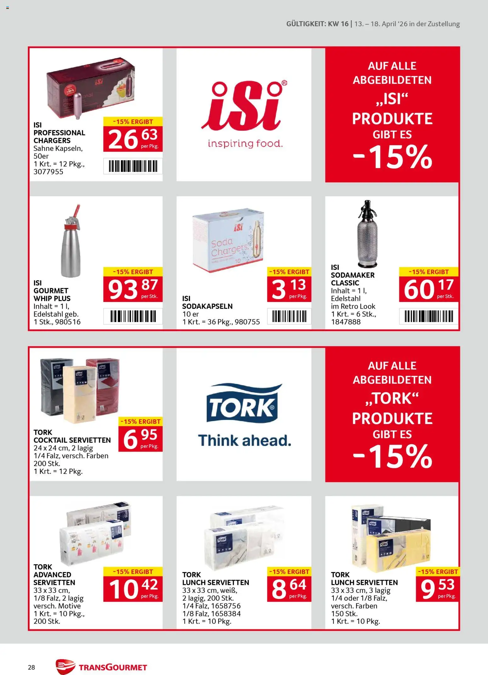 Transgourmet Zustellaktion gültig ab 13.04.2026 | Seite: 28 | Produkte: Sahne