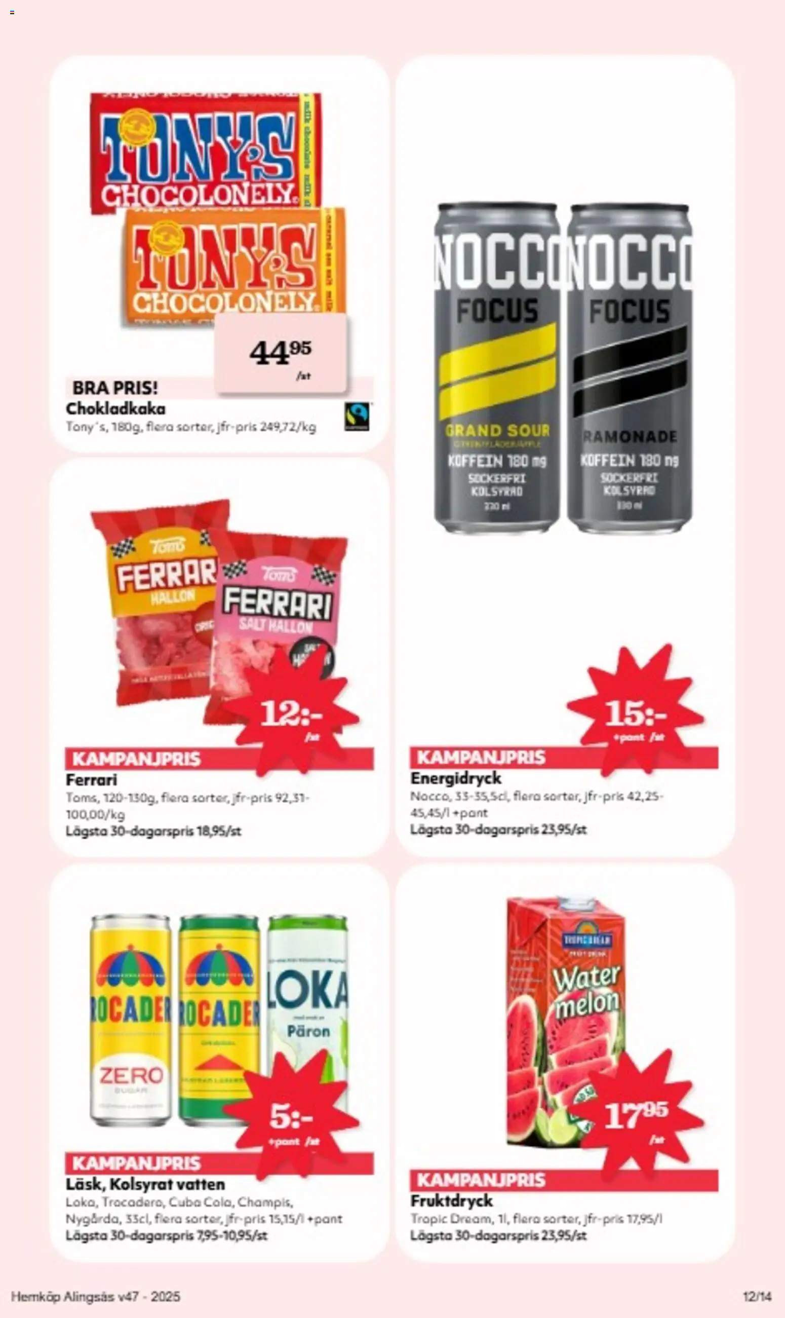 Hemköp reklamblad aktuell från 17.11.2025 | Sida: 12 | Produkter: Salt, Juice, Energidryck, Hallon