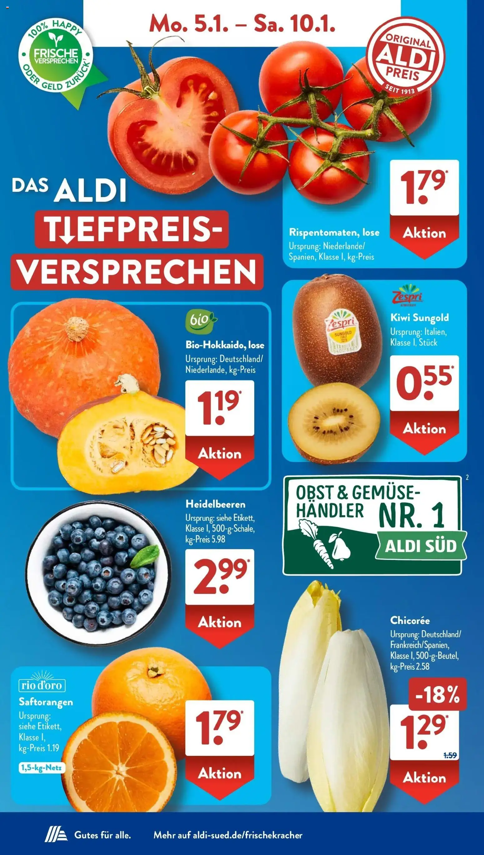 Aldi Süd - Aldi Süd: Wochenangebote – gültig ab 04.01.2025 | Seite: 4 | Produkte: Heidelbeeren, Gemüse, Obst, Kiwi
