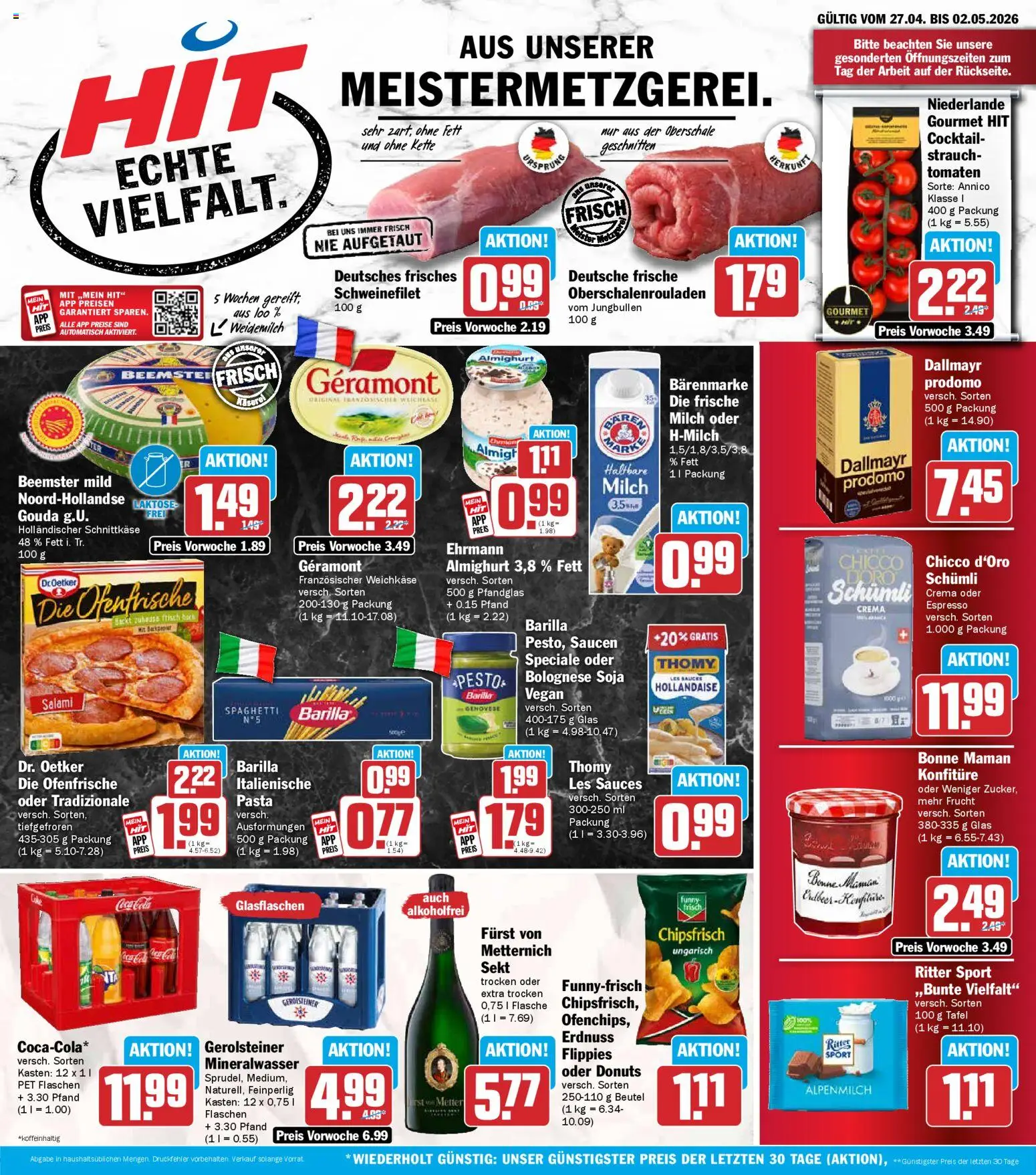 HIT Prospekt 	 – gültig ab 27.04.2026 | Seite: 1 | Produkte: Milch, Ritter sport, Dallmayr, Gerolsteiner