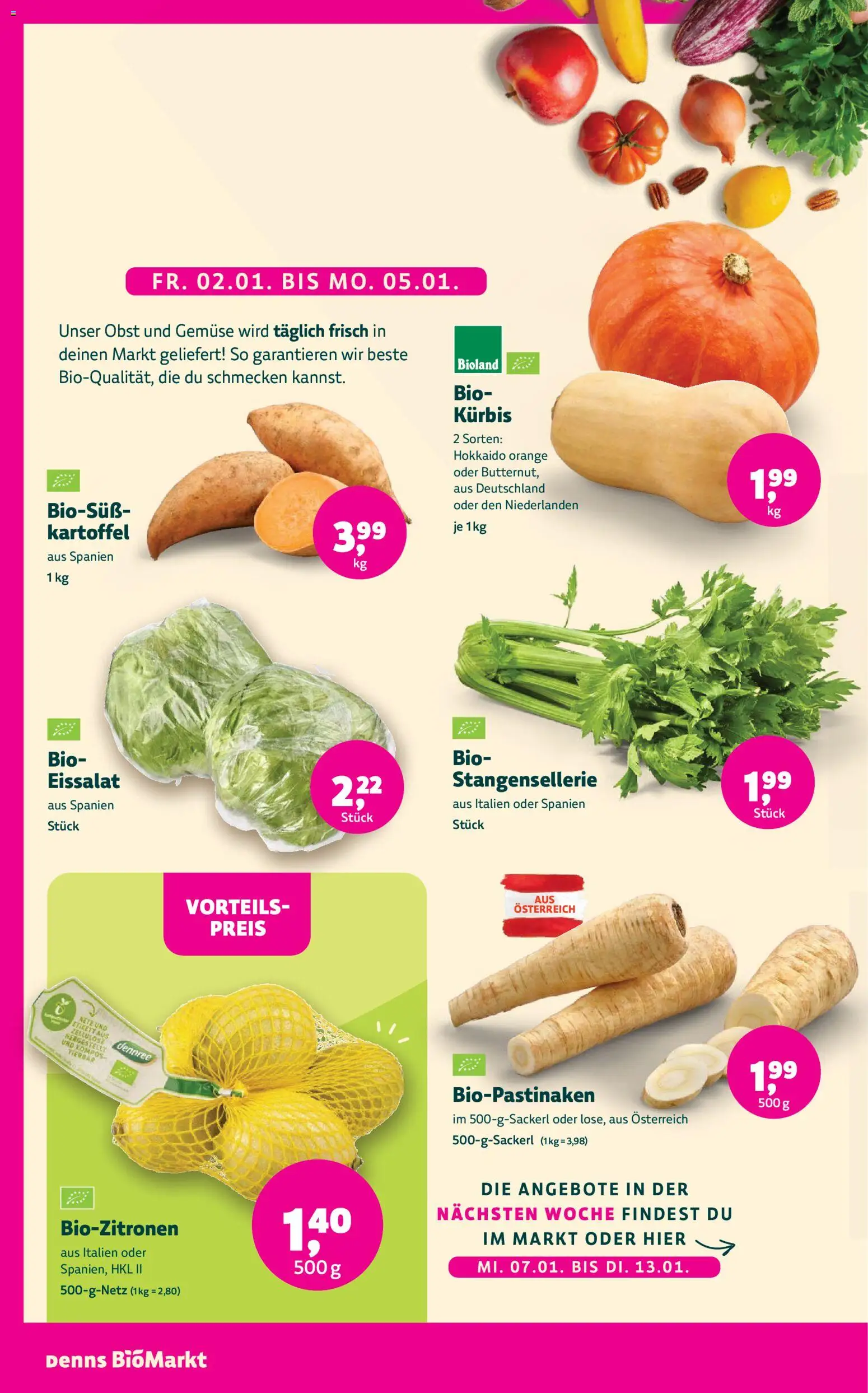 Denns BioMarkt Angebote gültig ab 02.01.2025 | Seite: 4 | Produkte: Gemüse, Obst, Kürbis