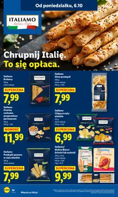 Pogląd oferty "Italiamo Chipsy w stylu włoskim, 125 g różne rodzaje" - ważna od 06.10.2025 | Strona: 34 | Produkty: Chipsy, Krakersy, Orzechy