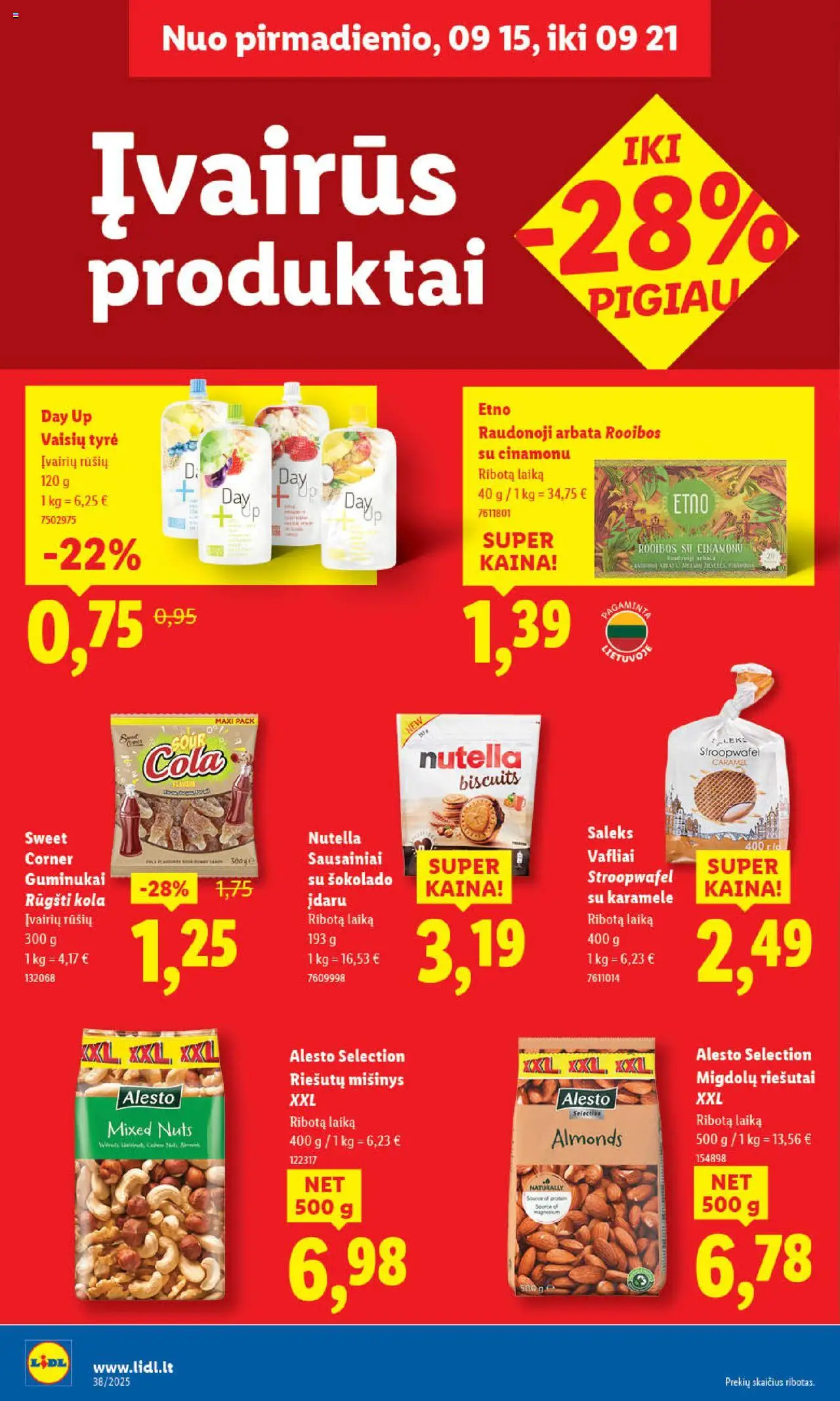 LIDL akcijos nuo 15.09.2025 | Puslapis: 34 | Prekių: Riešutai, Sausainiai, Vafliai, Guminukai