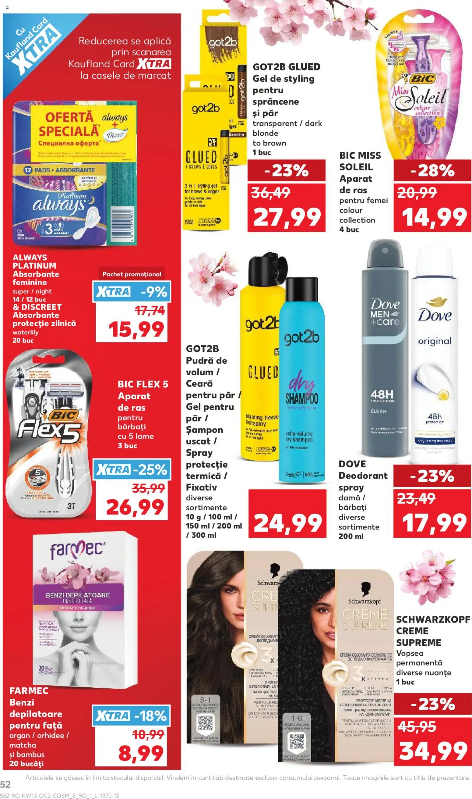 Noul catalog Kaufland – valabil de la 25.03.2026 | Pagină: 52 | Produse: Cremă, Deodorant, Benzi depilatoare, Gel pentru păr