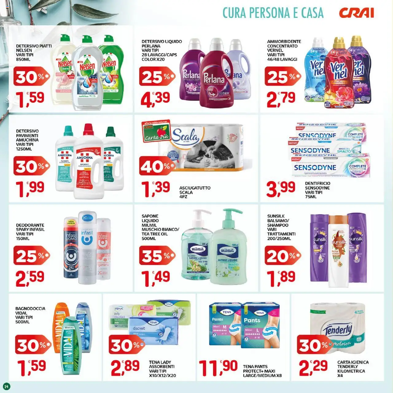 Volantino CRAI del 18.09.2025 | Pagina: 14 | Prodotti: Shampoo, Sapone, Ammorbidente, Profumo
