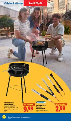 LIDL - Prévisualisation de GRILLMEISTER Barbecue rond au charbon de bois, Env.38 x 32,5 x 54 cm (l x px h) Cuve émaillée, avec pare-vent L'unité. valide à partir de 23.04.2026 | Page: 38 | Produits: Charbon De Bois, Barbecue