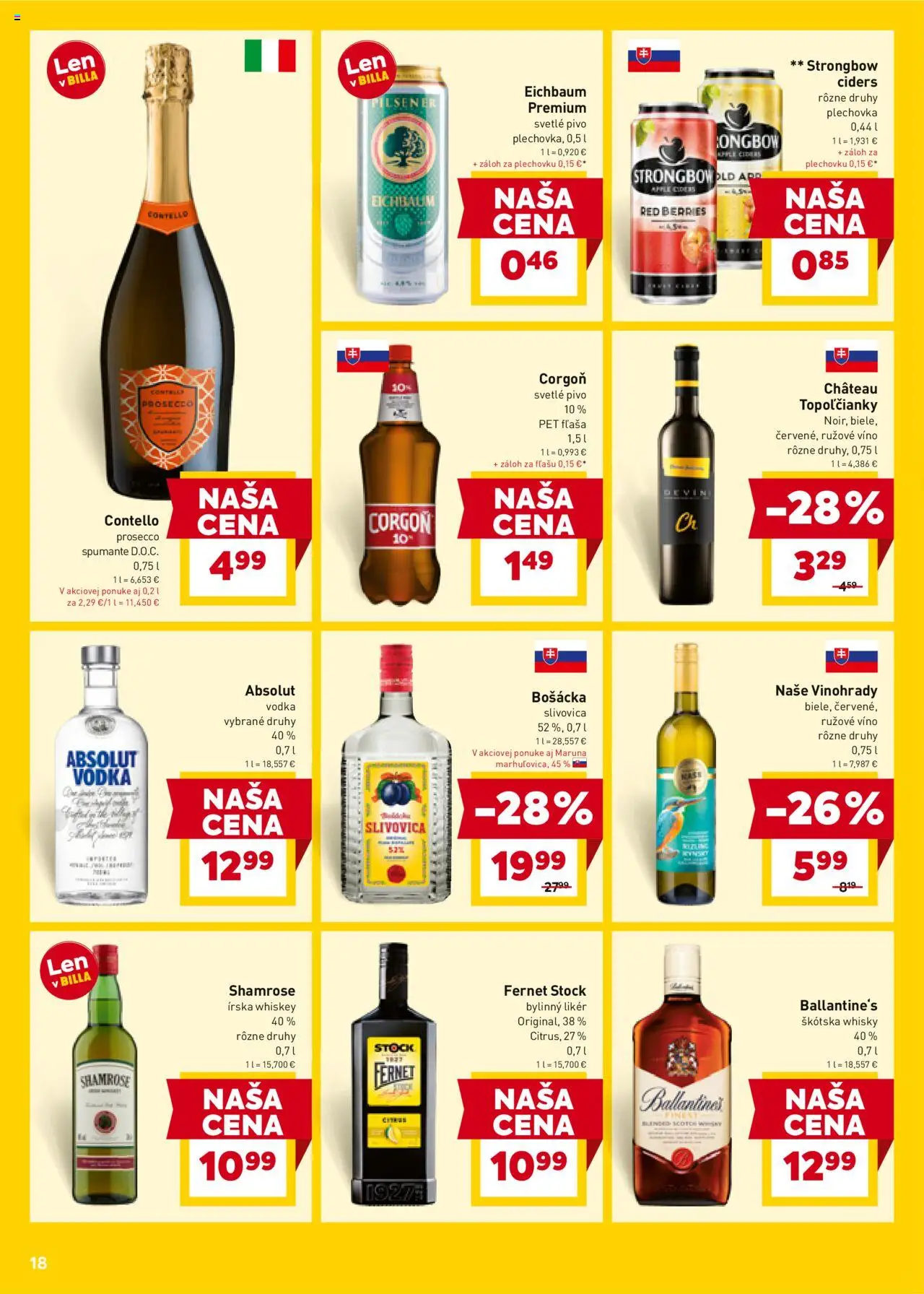 Billa leták │ platný od 18.06.2025 | Strana: 18 | Produkty: Prosecco, Bošácka slivovica, Slivovica, Ballantines