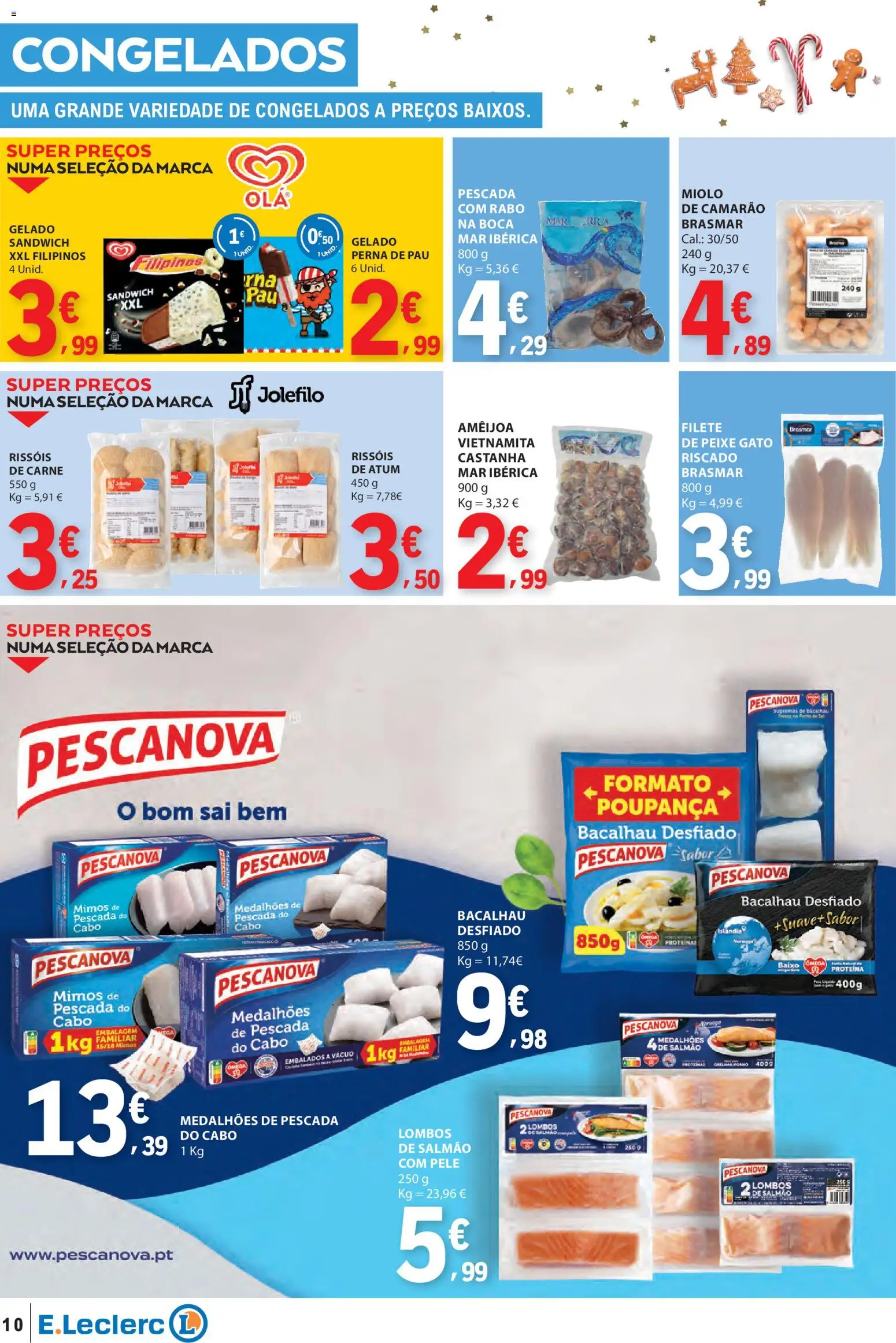 E.Leclerc folheto │ válido de 13.11.2025 | Página: 10 | Produtos: Camarão, Salmão, Carne, Proteina