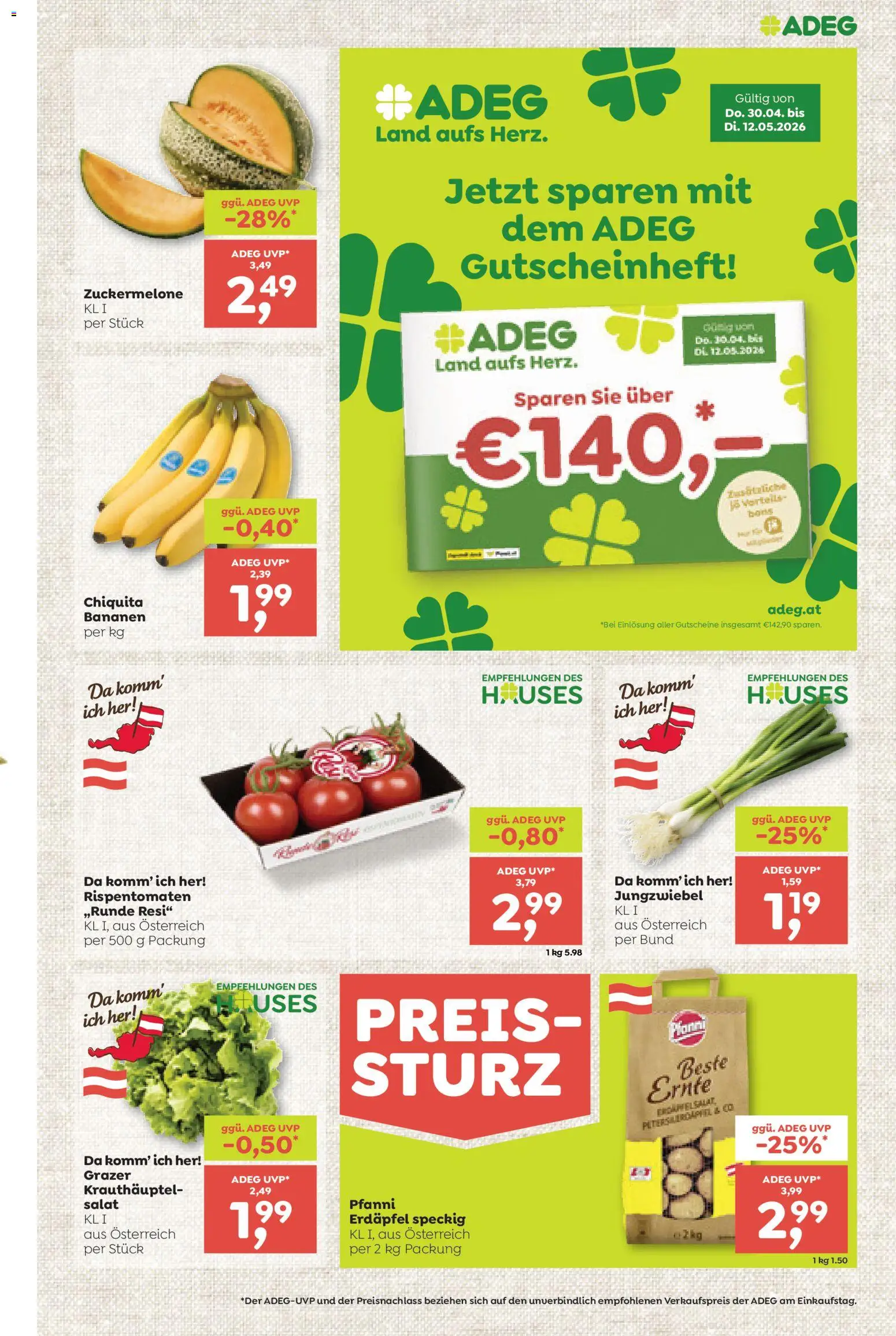 ADEG Flugblatt gültig ab 30.04.2026 | Seite: 3 | Produkte: Salat, Bananen