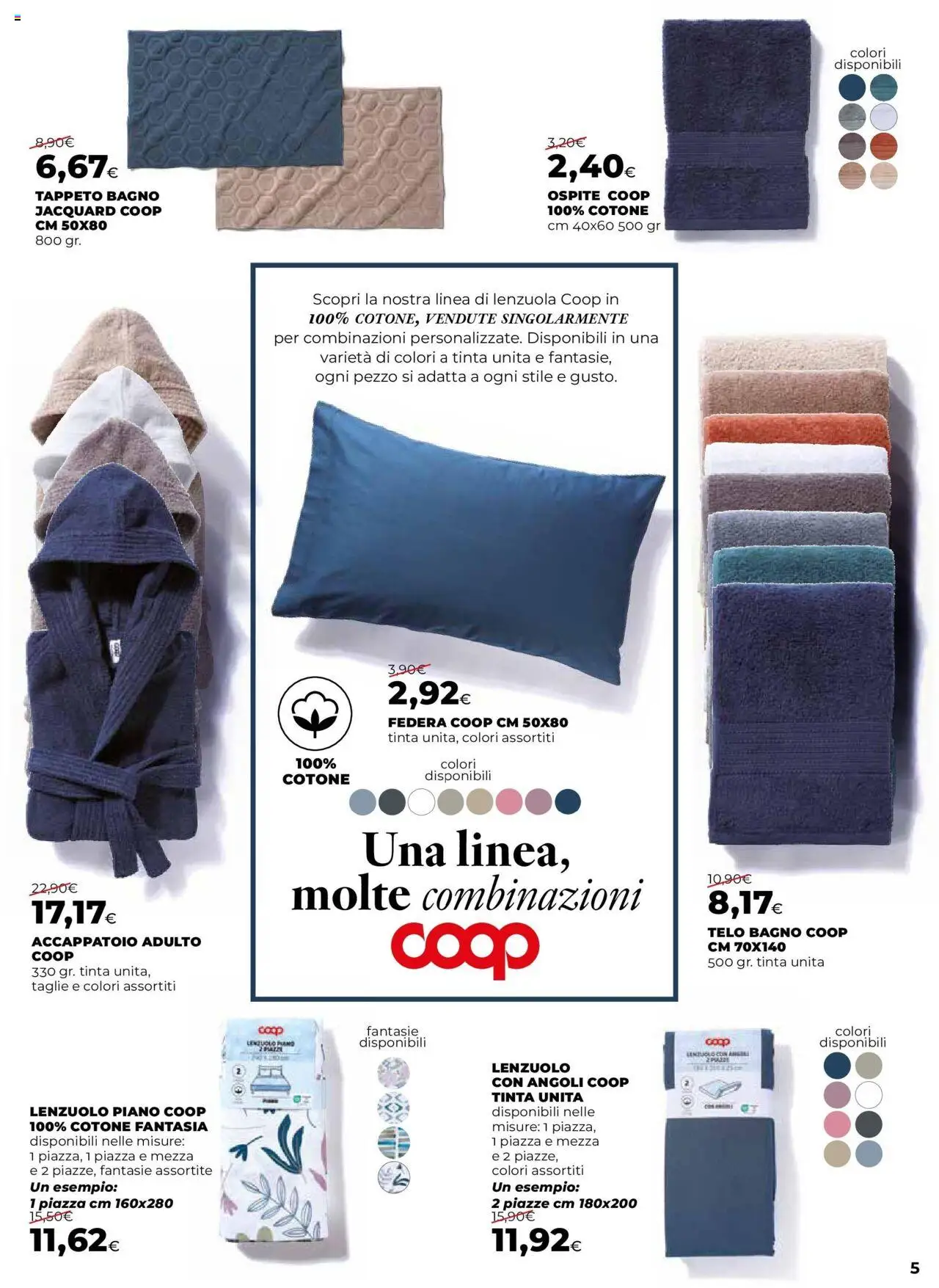 Volantino Ipercoop del 09.10.2025 | Pagina: 5 | Prodotti: Accappatoio, Bagno, Tappeto, Lenzuola