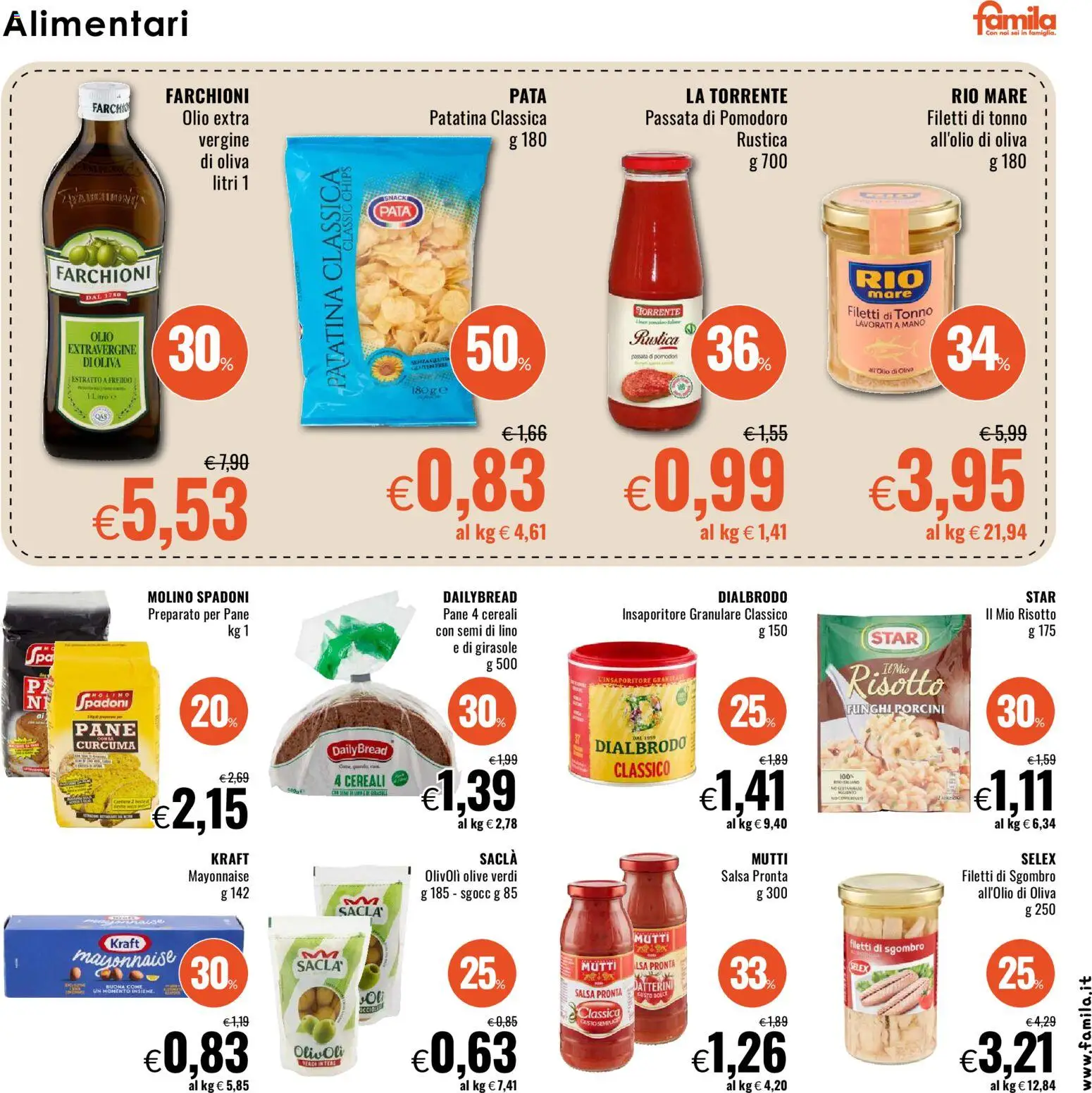 Volantino Famila del 22.01.2026 | Pagina: 13 | Prodotti: Pane, Olio, Passata di pomodoro, Tonno