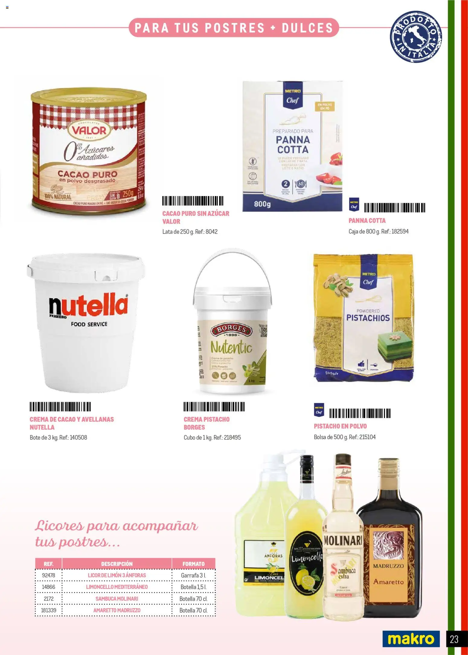 Makro Restaurantes italianos Norte │ válido desde el 27.03.2026 | Página: 23 | Productos: Licor, Crema de cacao, Crema, Bolsa