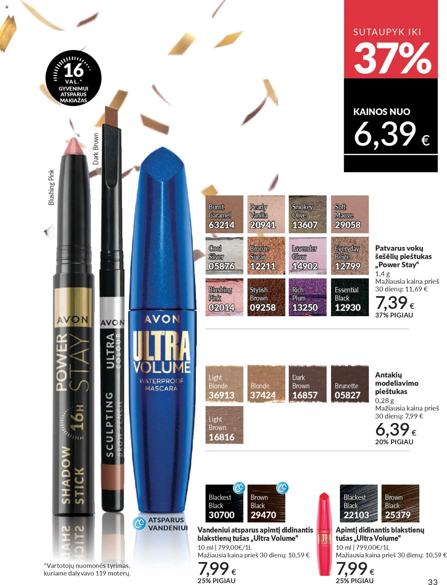 AVON akcijos nuo 01.01.2026 | Puslapis: 33 | Prekių: Makiažas, Tušas
