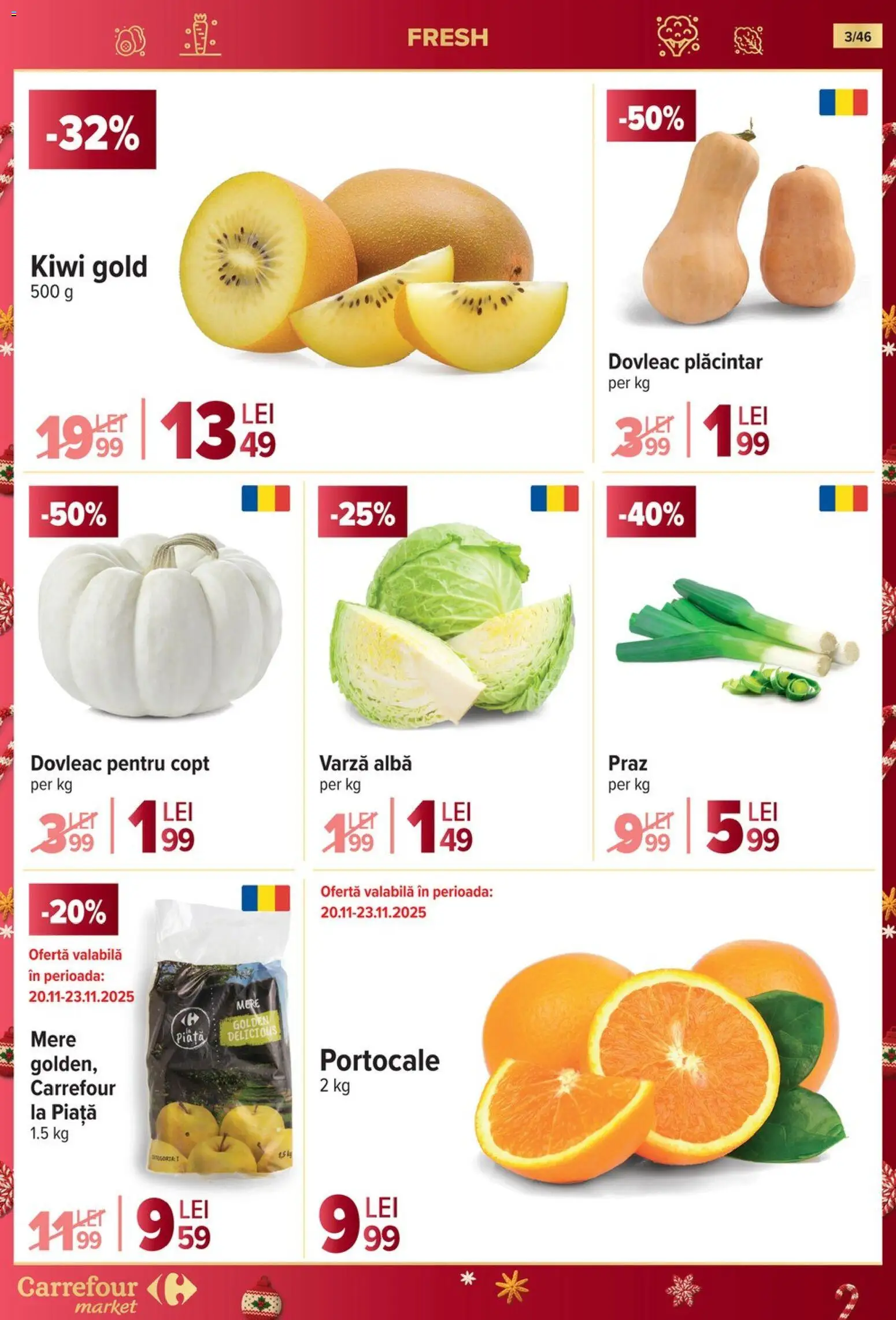 Noul catalog Carrefour – valabil de la 19.11.2025 | Pagină: 3 | Produse: Dovleac, Mere, Portocale, Kiwi