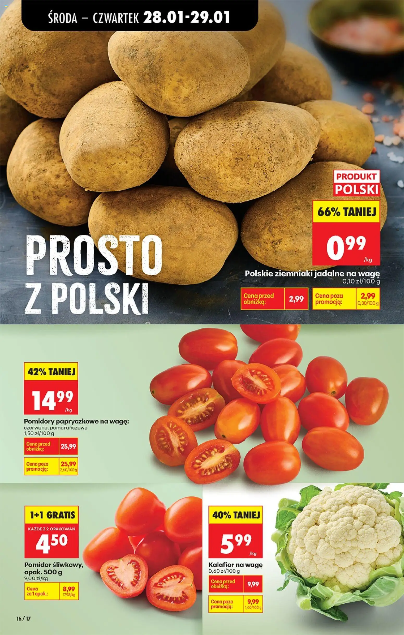 Biedronka gazetka - Oferta w tym tygodniu od 28.01.2026 | Strona: 18 | Produkty: Kalafior, Pomidory, Pomidory papryczkowe, Ziemniaki