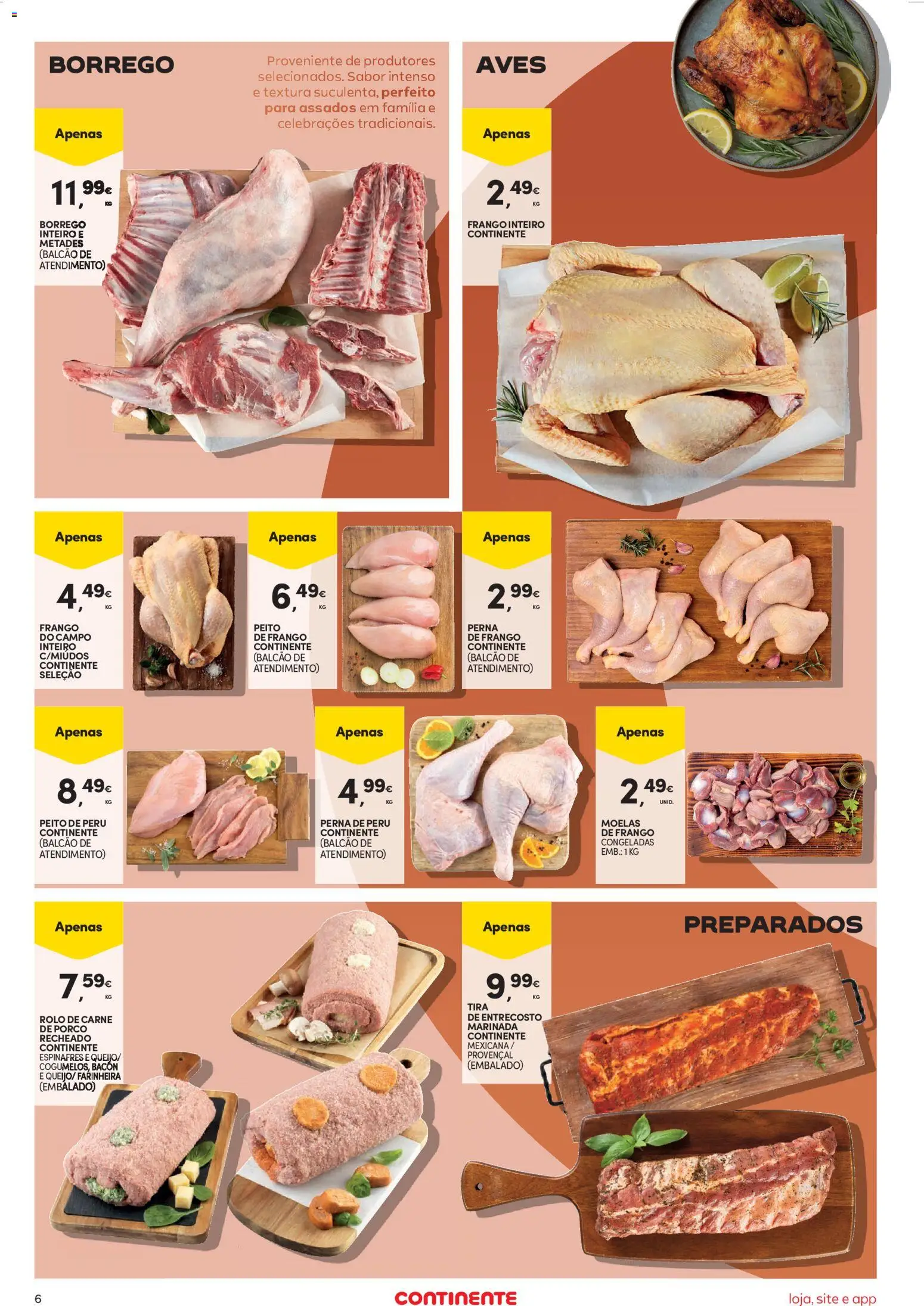 Continente Semanal Continente Bom Dia │ válido de 26.12.2025 | Página: 6 | Produtos: Peito de peru, Peru, Carne de porco, Moelas