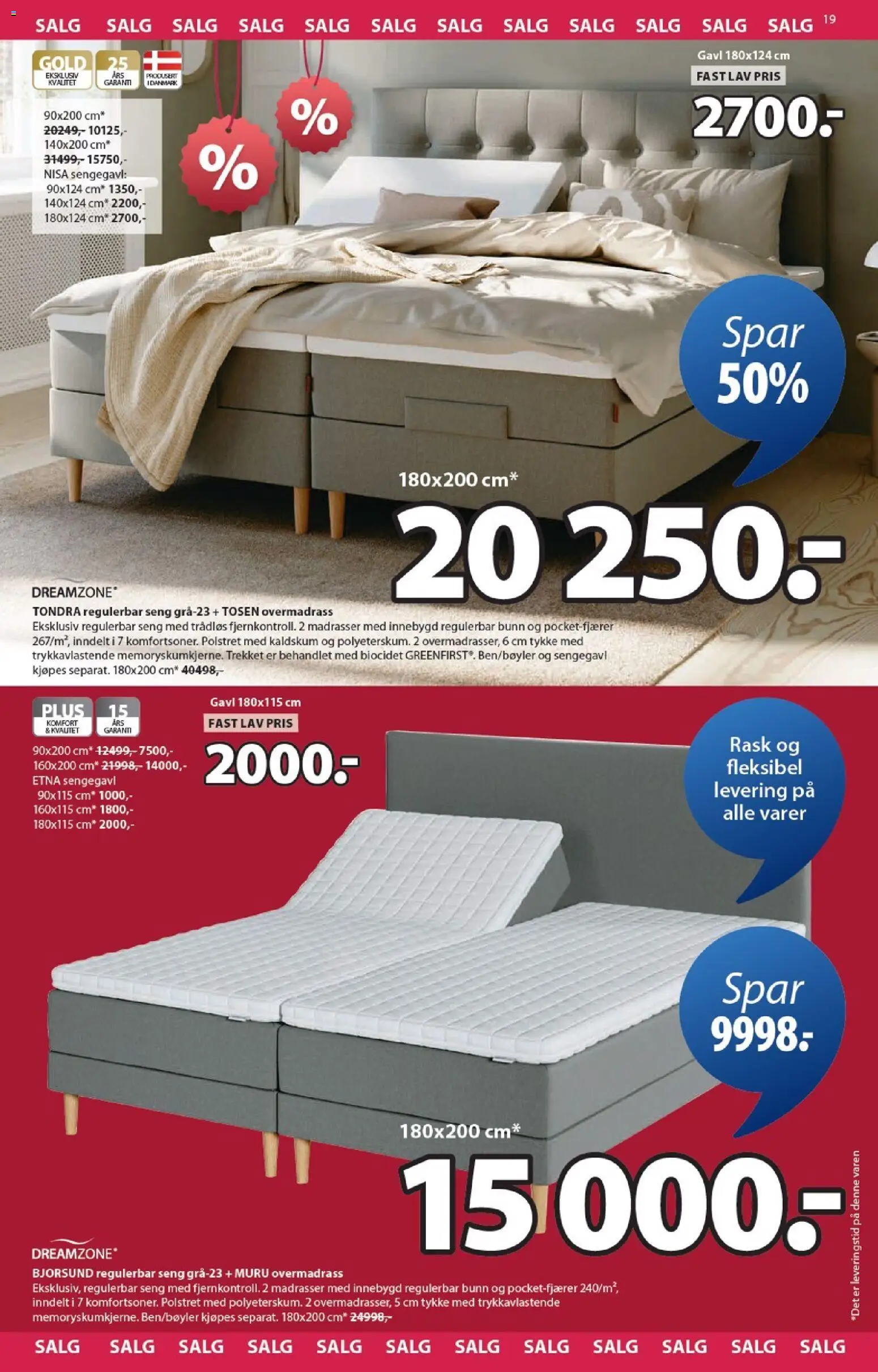 {H1} | Side: 19 | Produkter: Overmadrass, Seng, Sengegavl