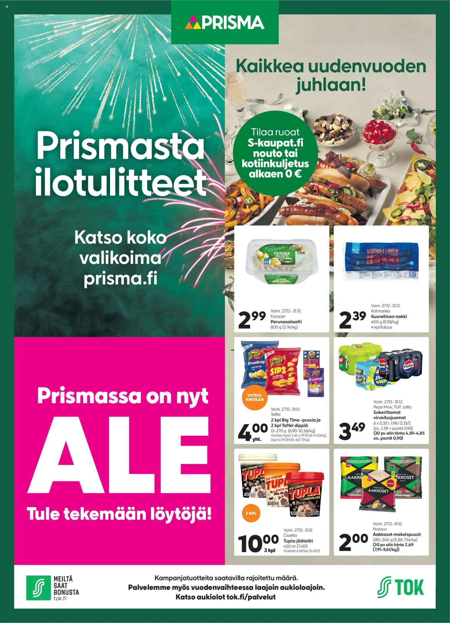 Prisma - Prismasta ilotulitteet – voimassa 27.12.2025 alkaen | Sivu: 1 | Tuotteet: Virvoitusjuomat, Pepsi, Peruna, Salaatti