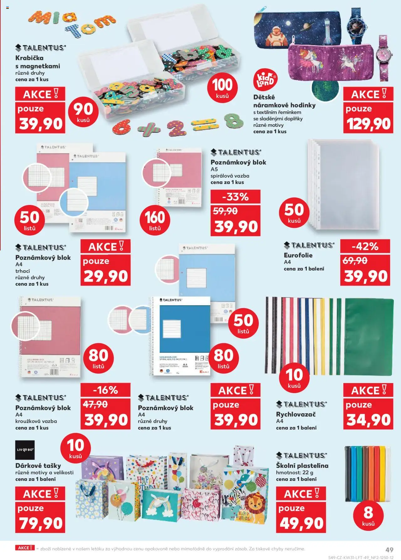Kaufland leták - Ostrava od 30.07.2025 | Strana: 49 | Produkty: Hodinky, Blok, Plastelína, Talentus
