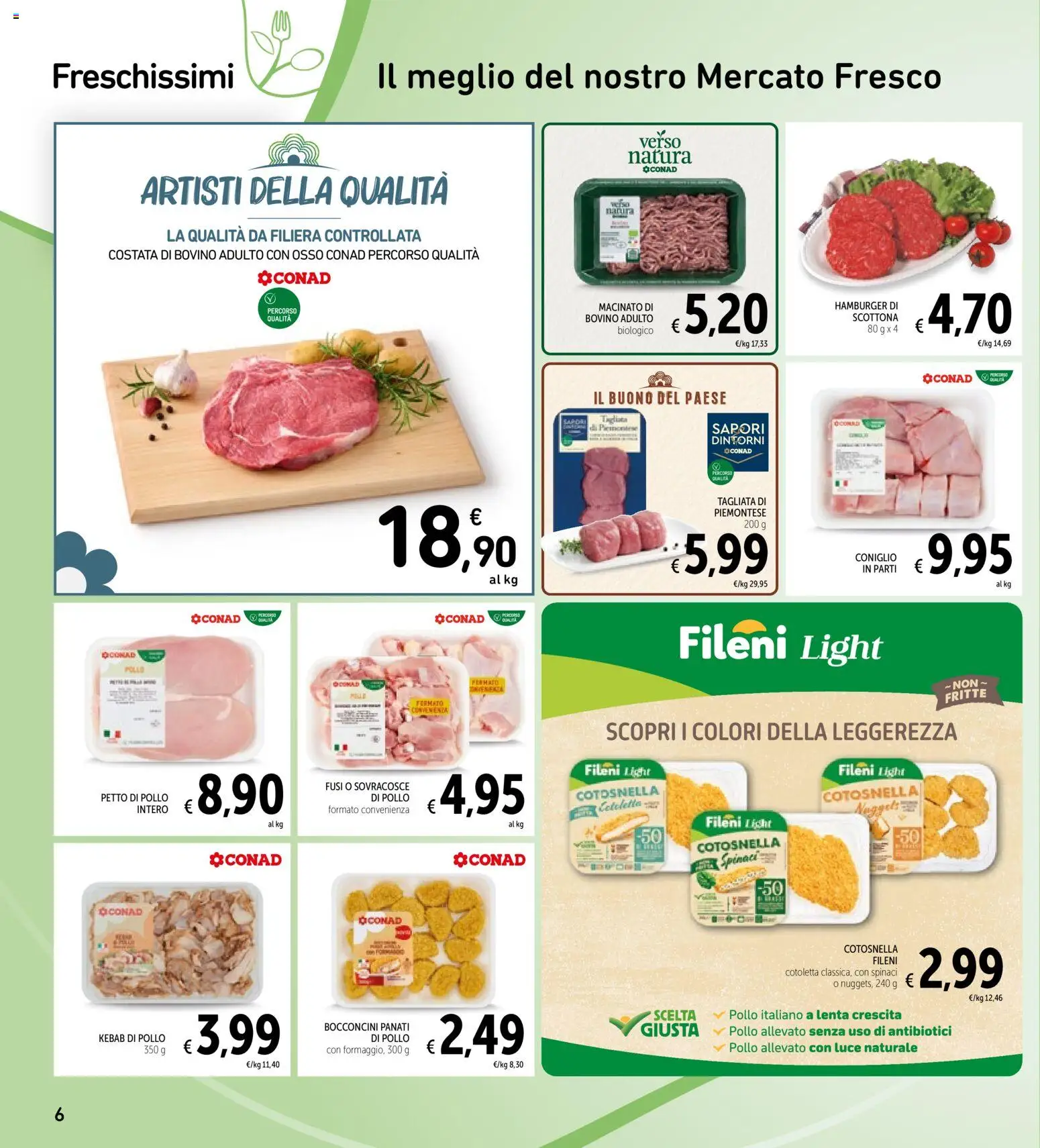 Volantino Spazio Conad del 03.02.2026 | Pagina: 6 | Prodotti: Bovino, Petto di Pollo, Spinaci, Hamburger