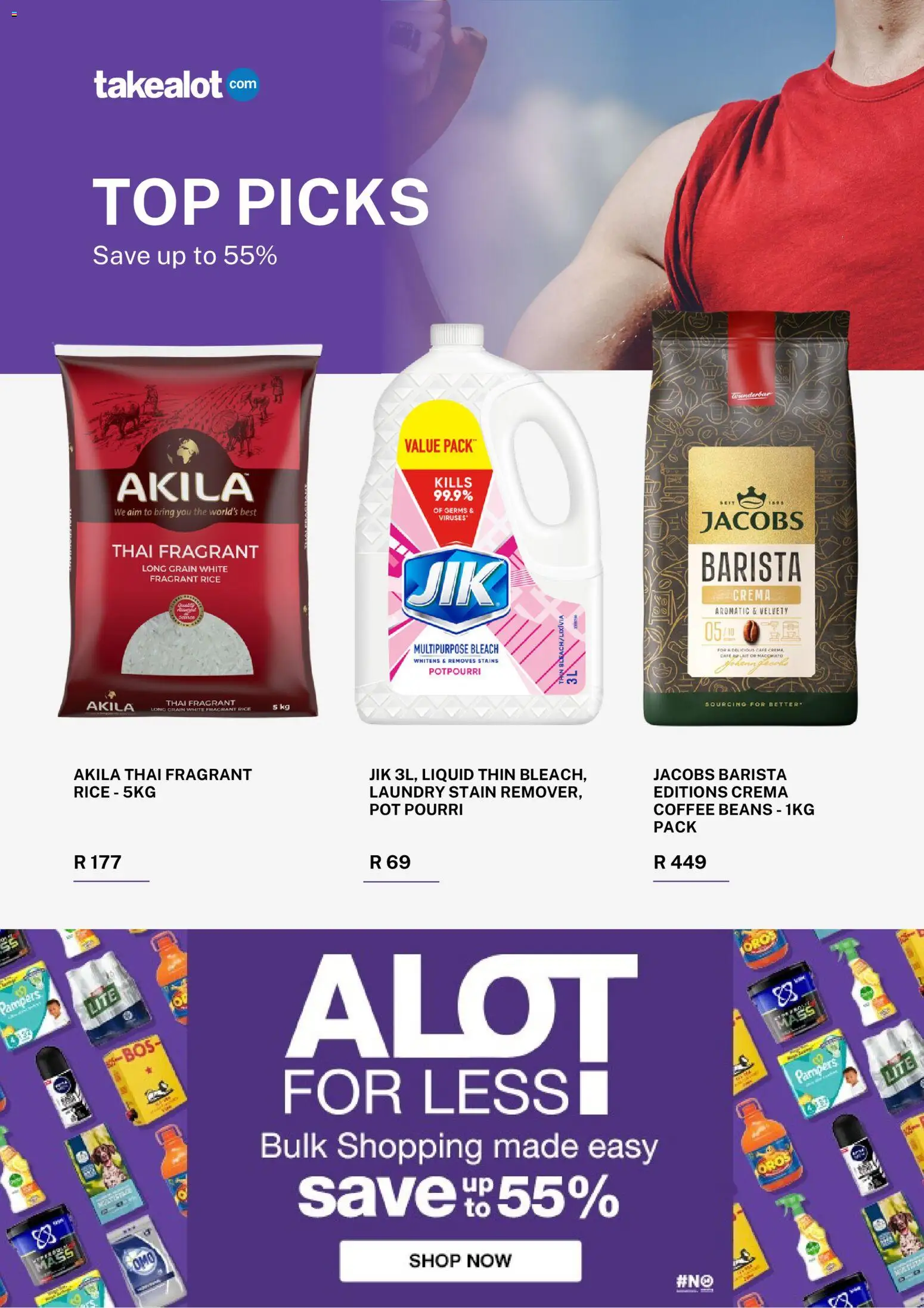 New Takealot catalogue – valid from 01.04.2026 | Page: 4 | Products: Beans, Bleach, Coffee, Rice