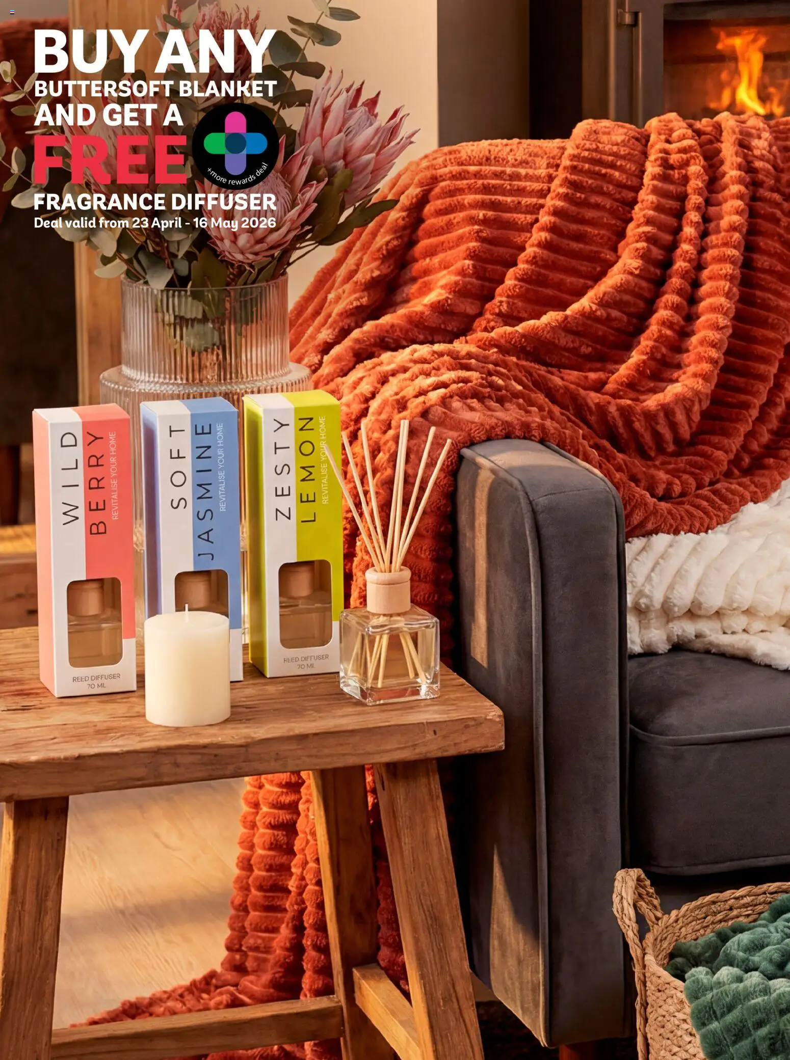 New PEP Stores catalogue – valid from 23.04.2026 | Page: 3 | Products: Diffuser, Blanket, Fragrance, Lemon