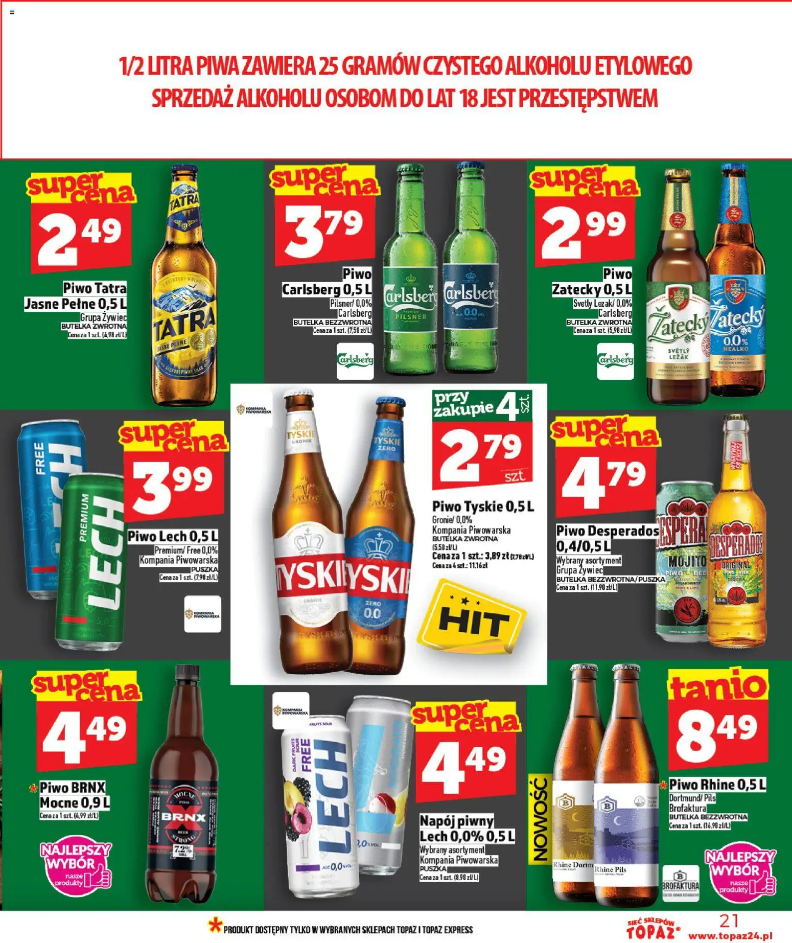 Topaz Gazetka od 19.02.2026 | Strona: 21 | Produkty: Piwo Desperados, Tyskie, Piwo