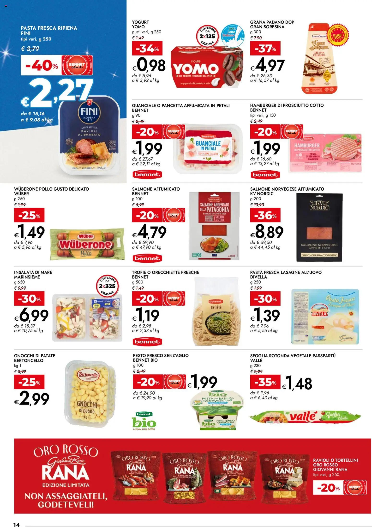 Volantino bennet del 27.12.2025 | Pagina: 14 | Prodotti: Salmone affumicato, Pollo, Pasta, Grana Padano