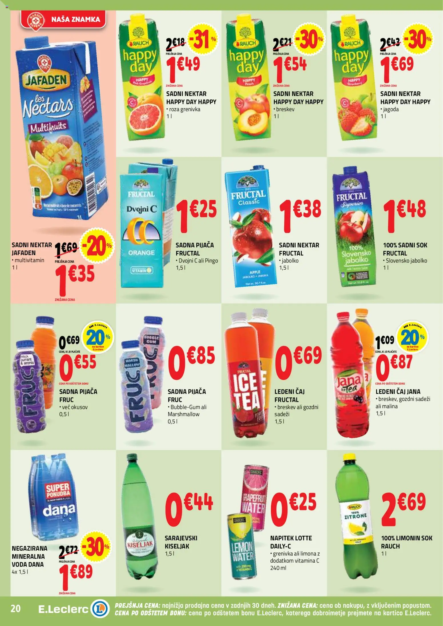 Novi E.leclerc katalog ponudbe – veljaven od 29.10.2025 | Stran: 20 | Izdelki: Ledeni čaj, Sok, Grenivka, Breskev