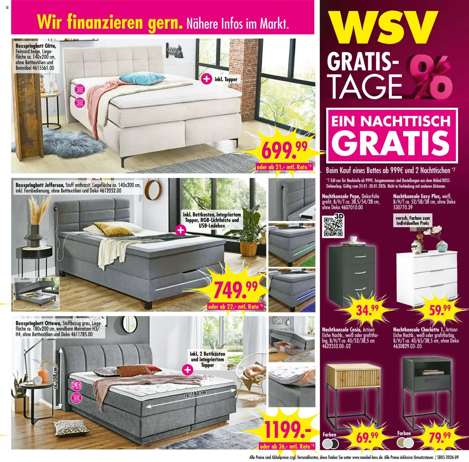 SB Möbel Boss Prospekt 	 – gültig ab 24.01.2026 | Seite: 9 | Produkte: Nachttisch, Boxspringbett, Liege, Topper