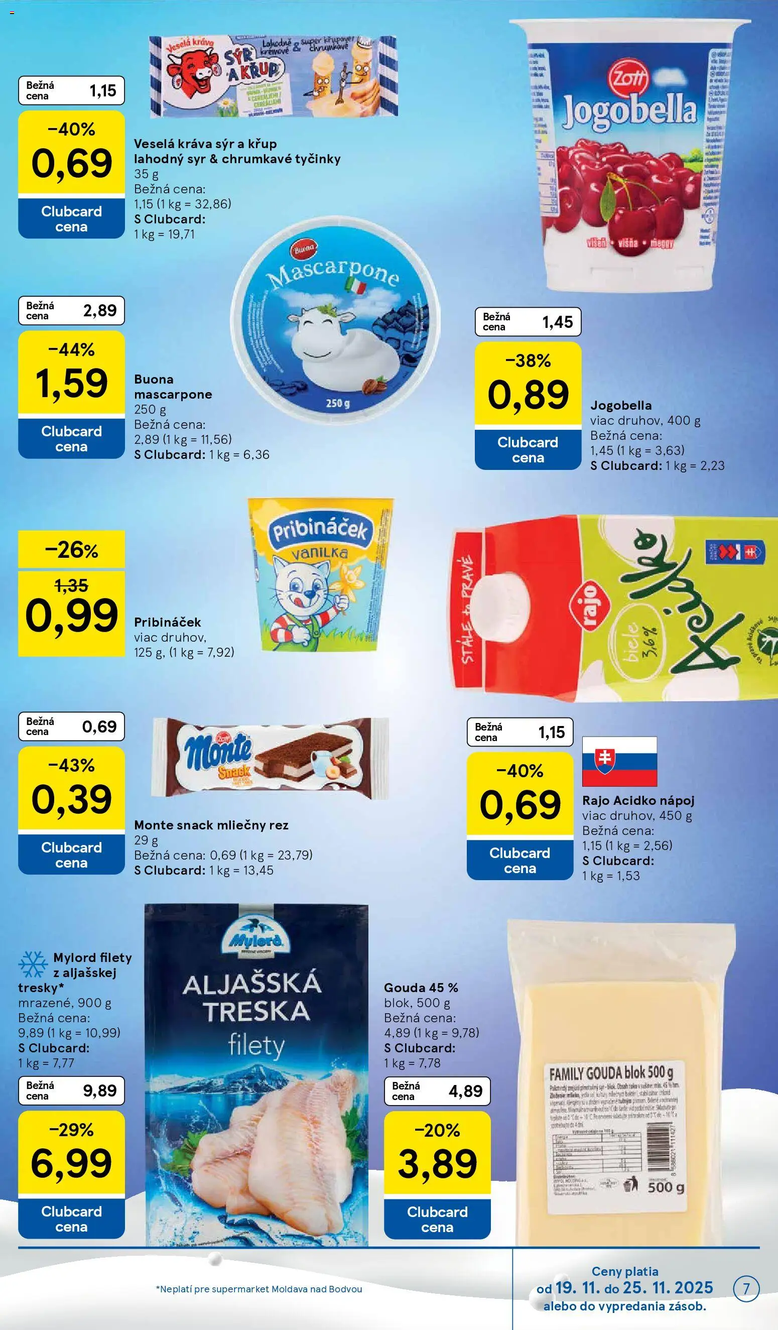 Nové Tesco akcie – leták je platný od 19.11.2025 | Strana: 7 | Produkty: Syr, Acidko, Mascarpone, Treska