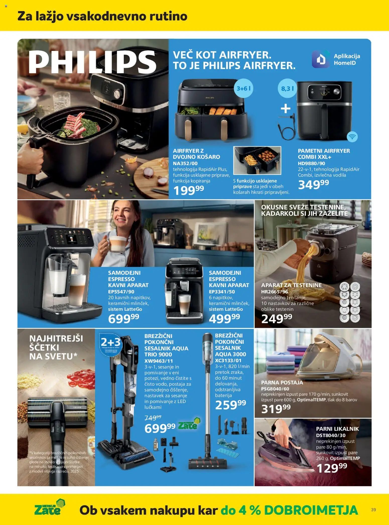 Novi Merkur katalog ponudbe – veljaven od 01.04.2026 | Stran: 39 | Izdelki: Baterija, Likalnik, Testenine, Sesalnik