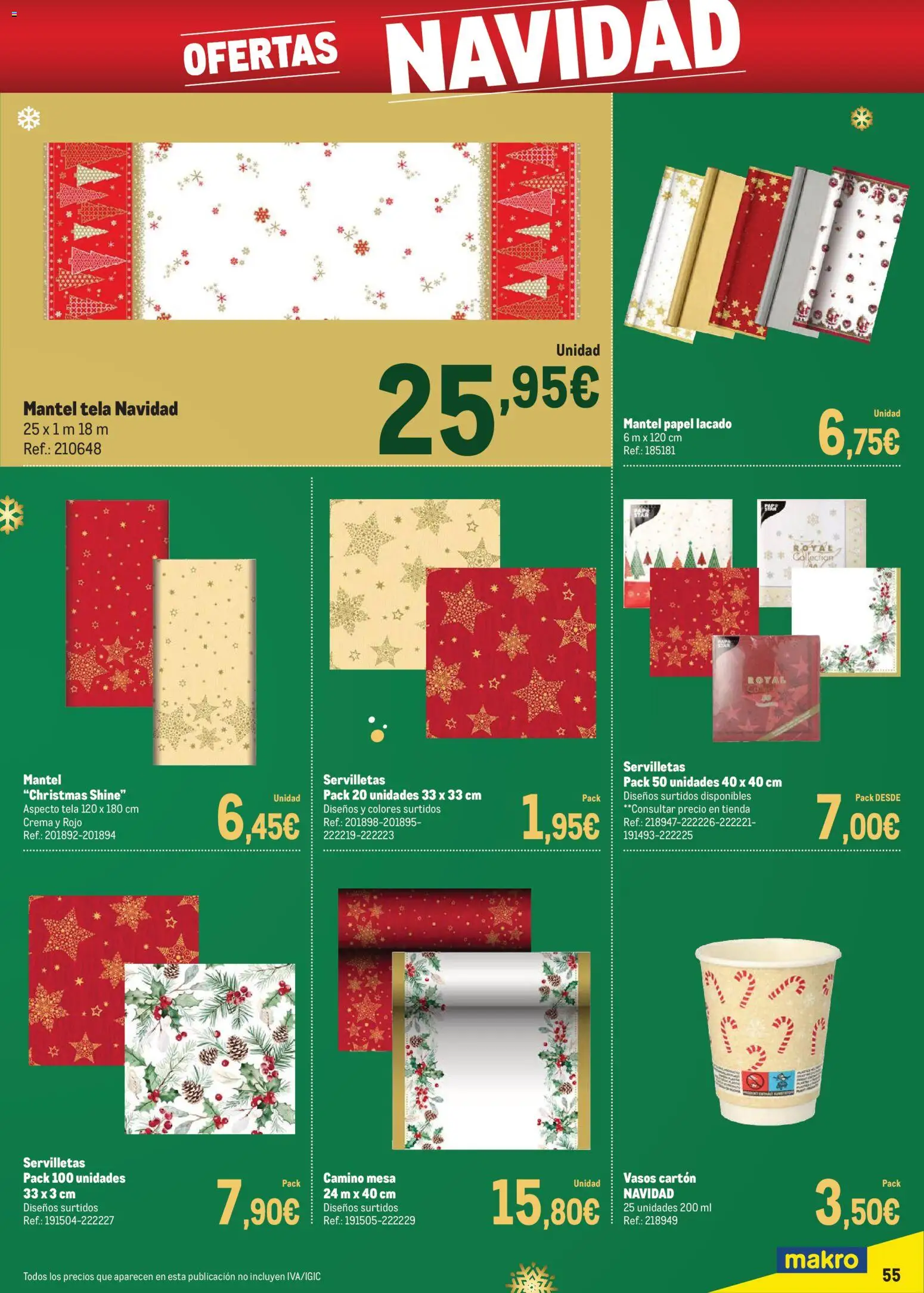 Makro - Precios Especial Cataluña │ válido desde el 09.12.2025 | Página: 55 | Productos: Mantel, Vasos, Crema, Mesa